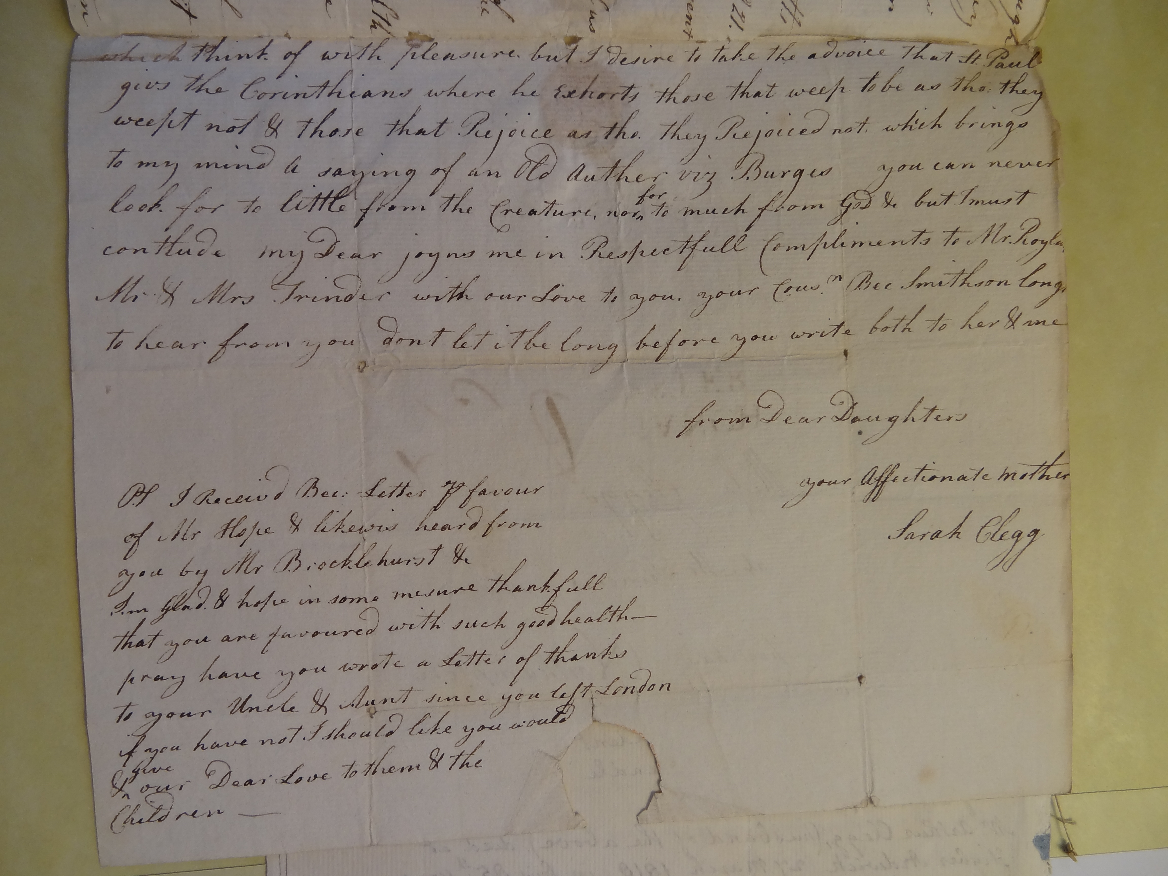 Image #3 of letter: Sarah Clegg to Rebekah Bateman and Elizabeth Wilson, 8 August 1778