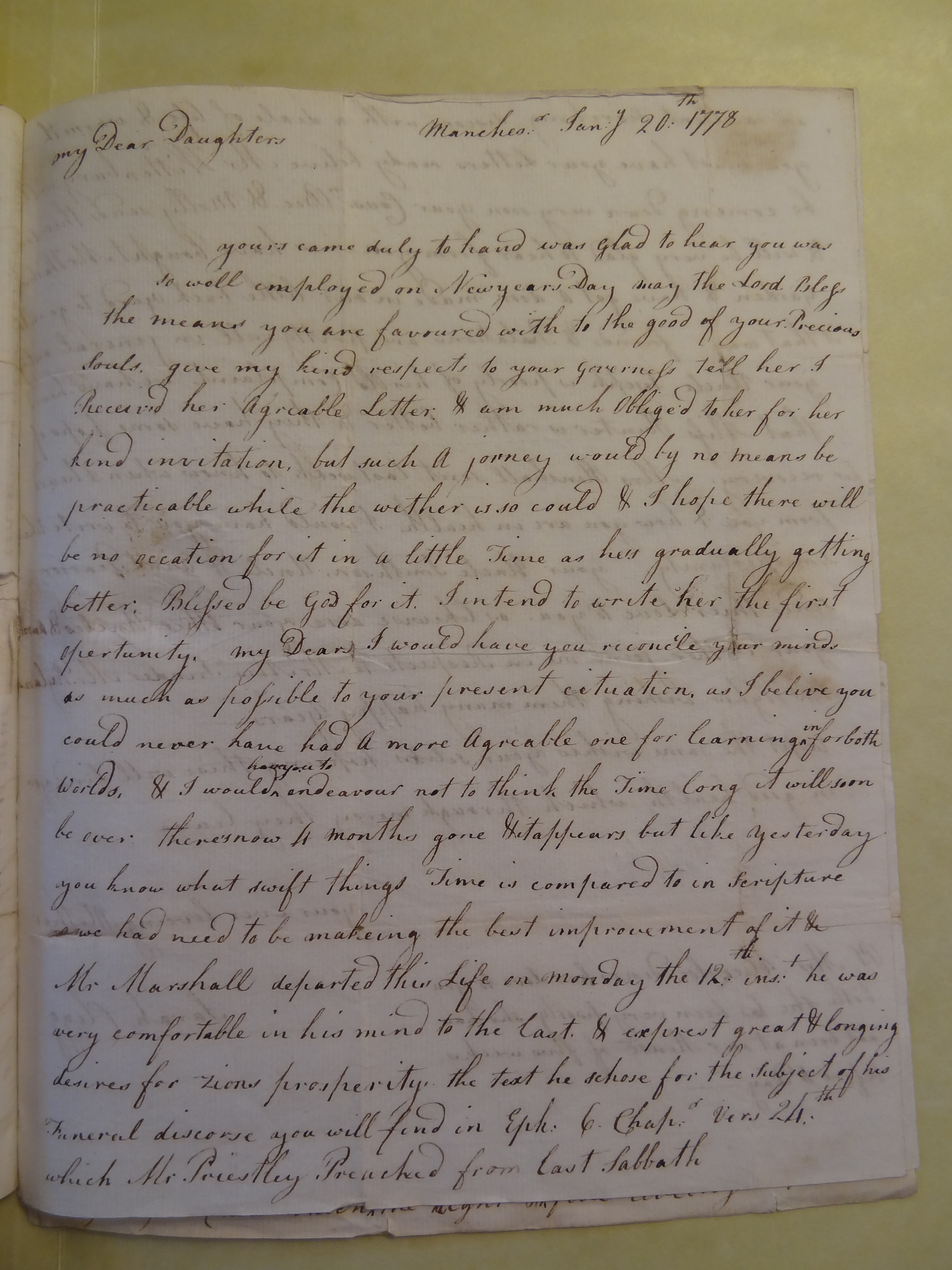 Image #1 of letter: Sarah Clegg to Rebekah Bateman and Elizabeth Wilson, 20 January 1778