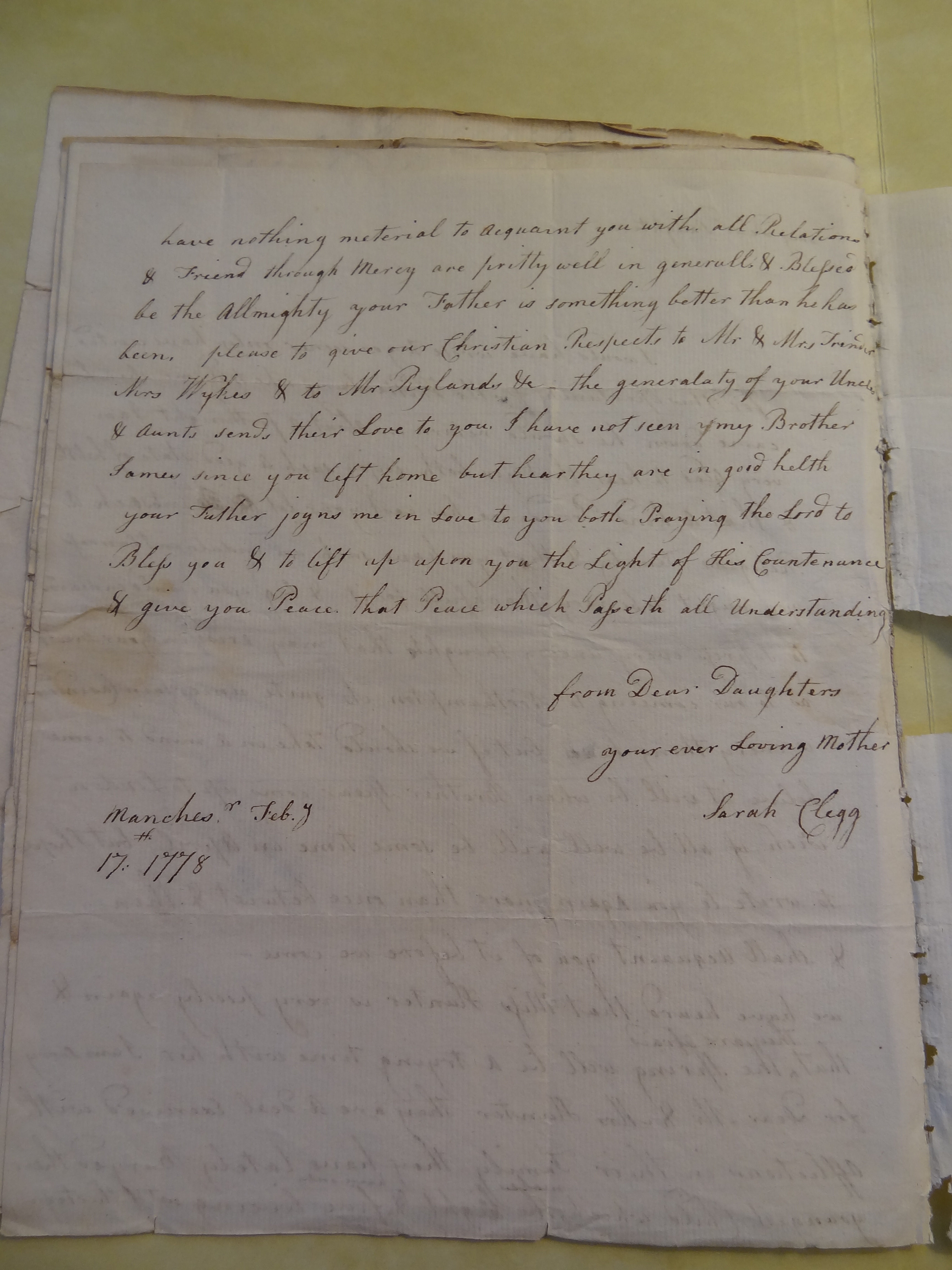 Image #2 of letter: Sarah Clegg to Rebekah Bateman and Elizabeth Wilson, 17 February 1778