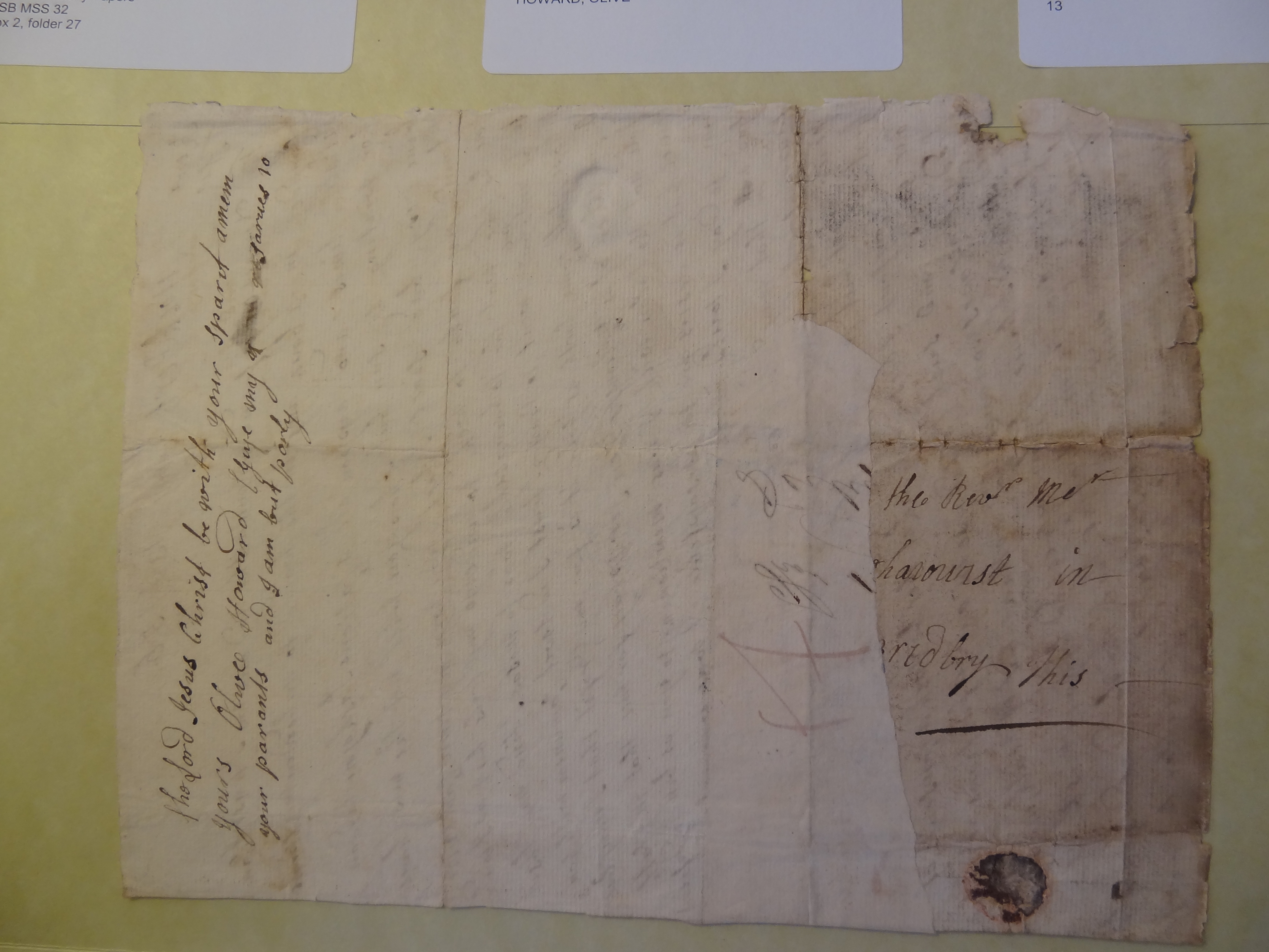 Image #2 of letter: Olive Howard to Rev Mr Wharowist, 13 May 1756