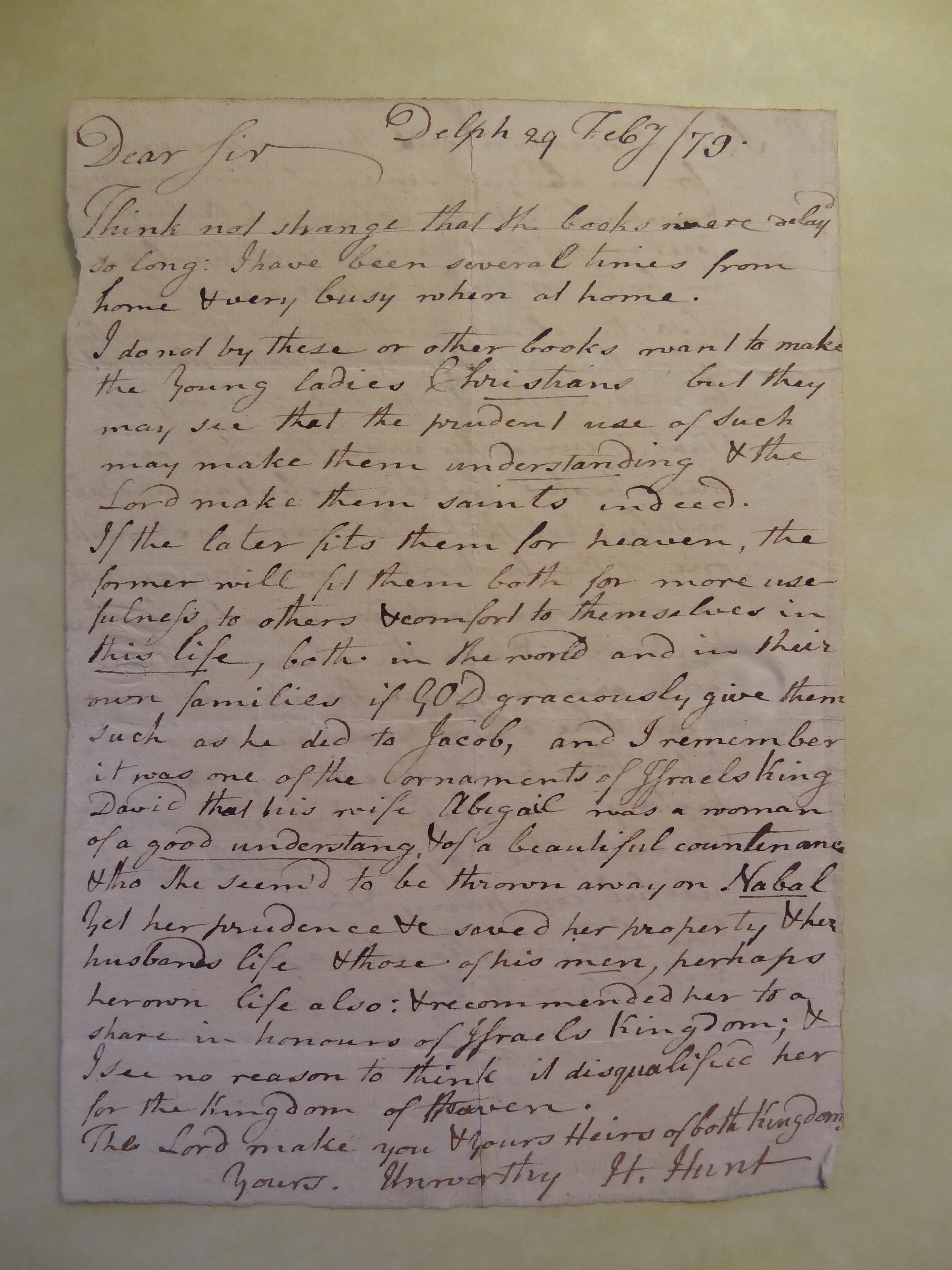 Image #1 of letter: H Hunt to Arthur Clegg, 29 February 1779