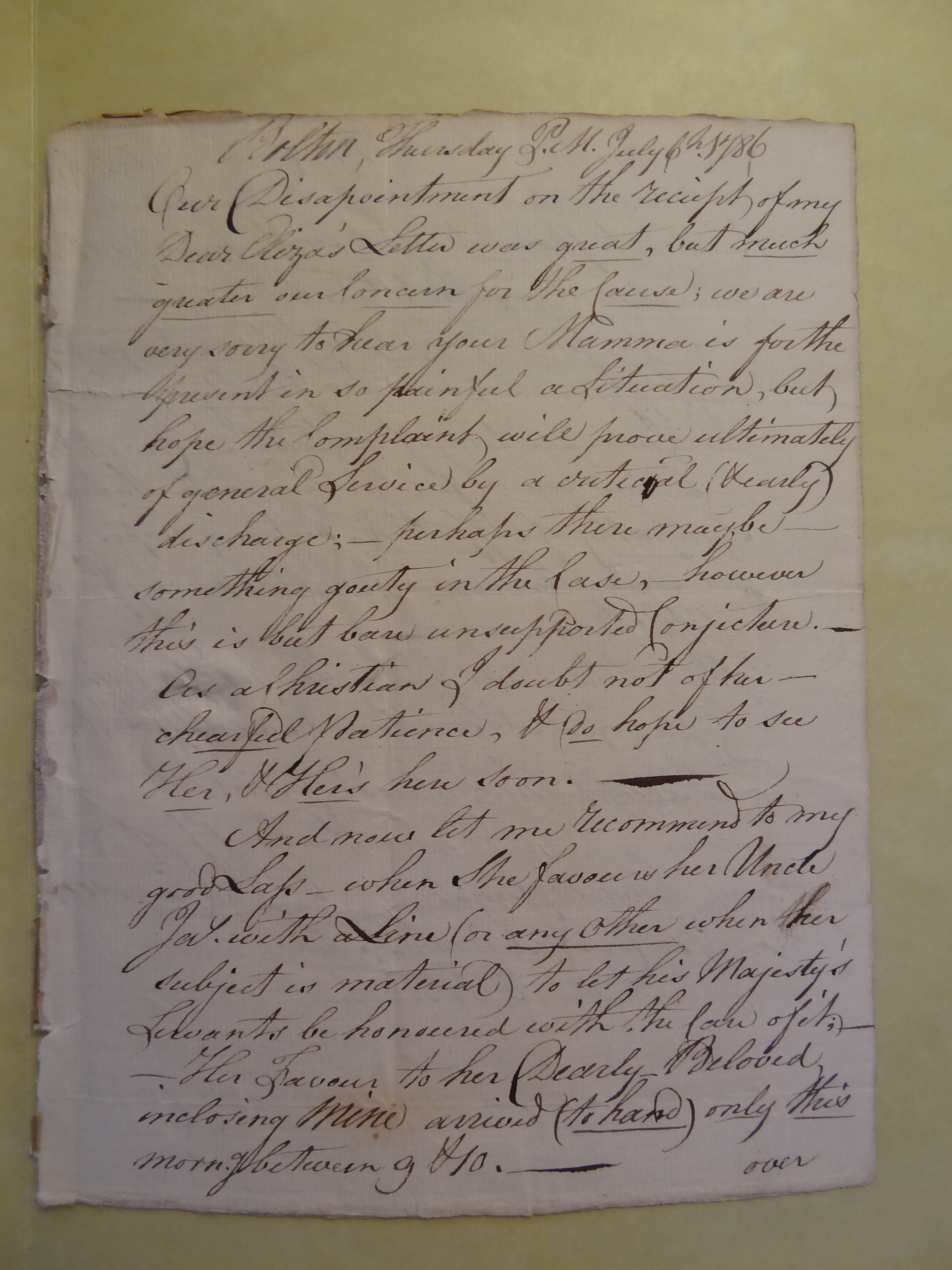 Image #1 of letter: James Pearson to Elizabeth Wilson, 6 July 1786