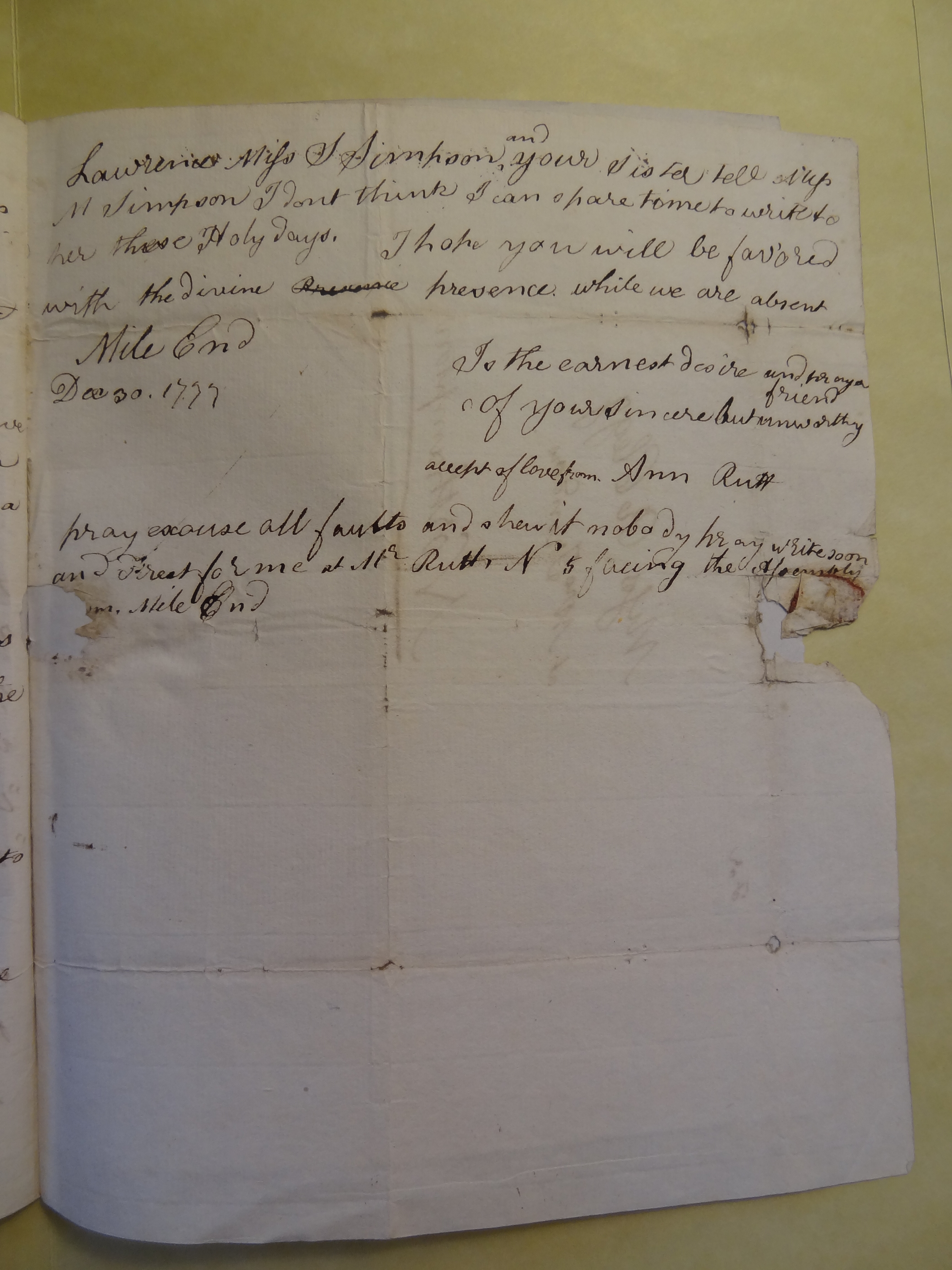 Image #3 of letter: Ann Rutt to Rebekah Bateman, 30 December 1777