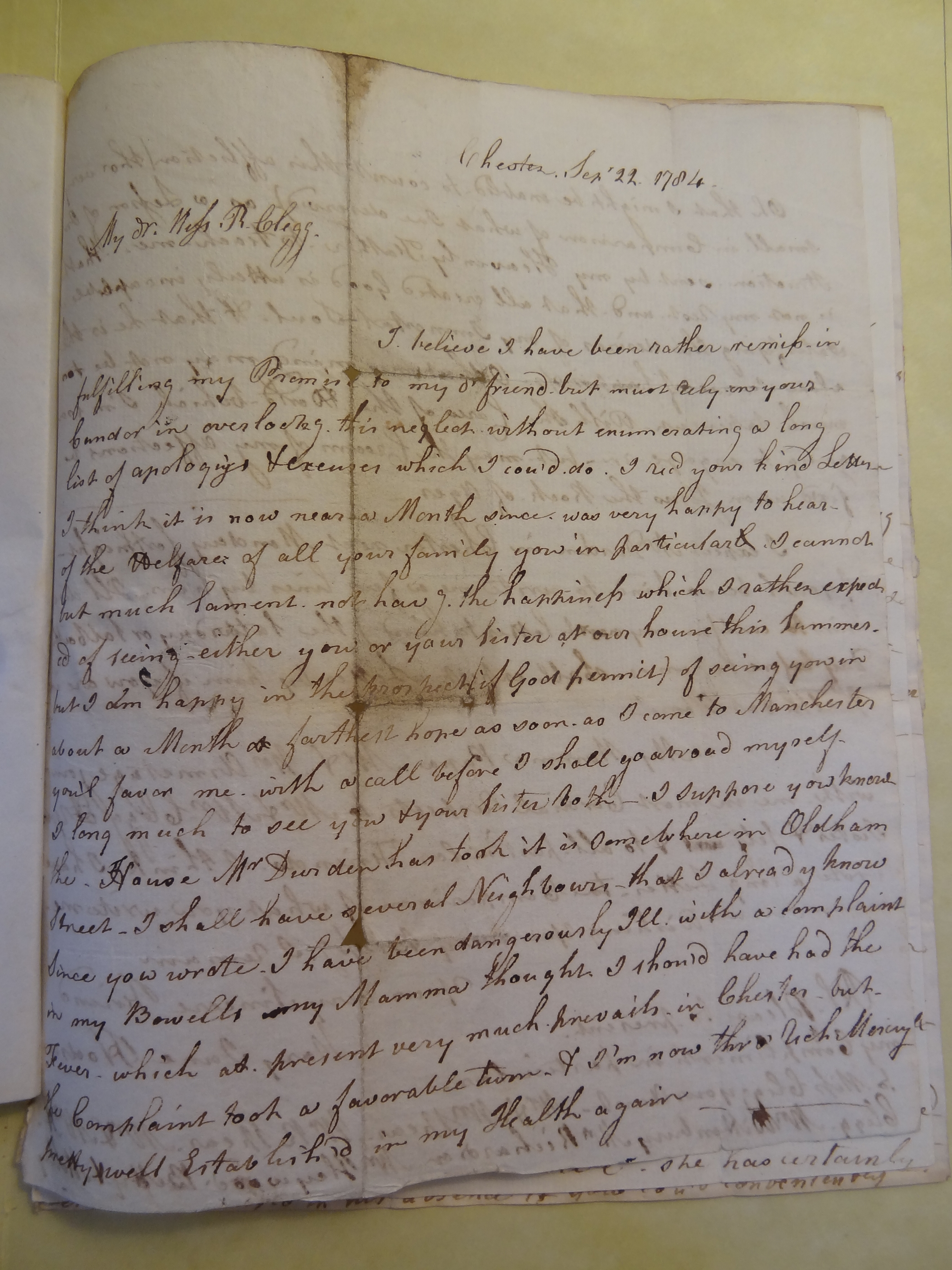Image #1 of letter: Mary Jane Hodson to Rebekah Bateman, 22 September 1784