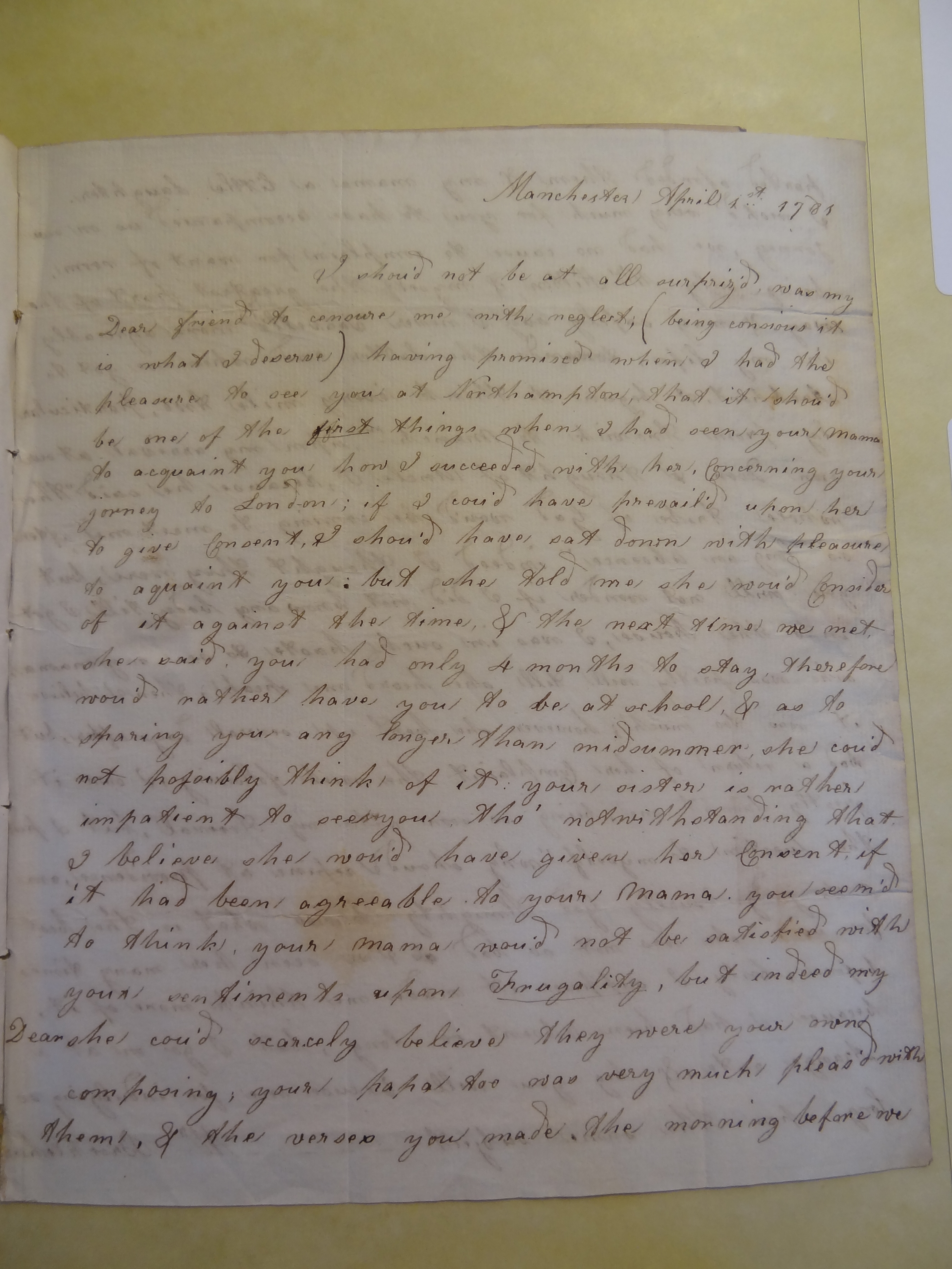 Image #1 of letter: Ann Wilson to Rebekah Bateman, 1 April 1785