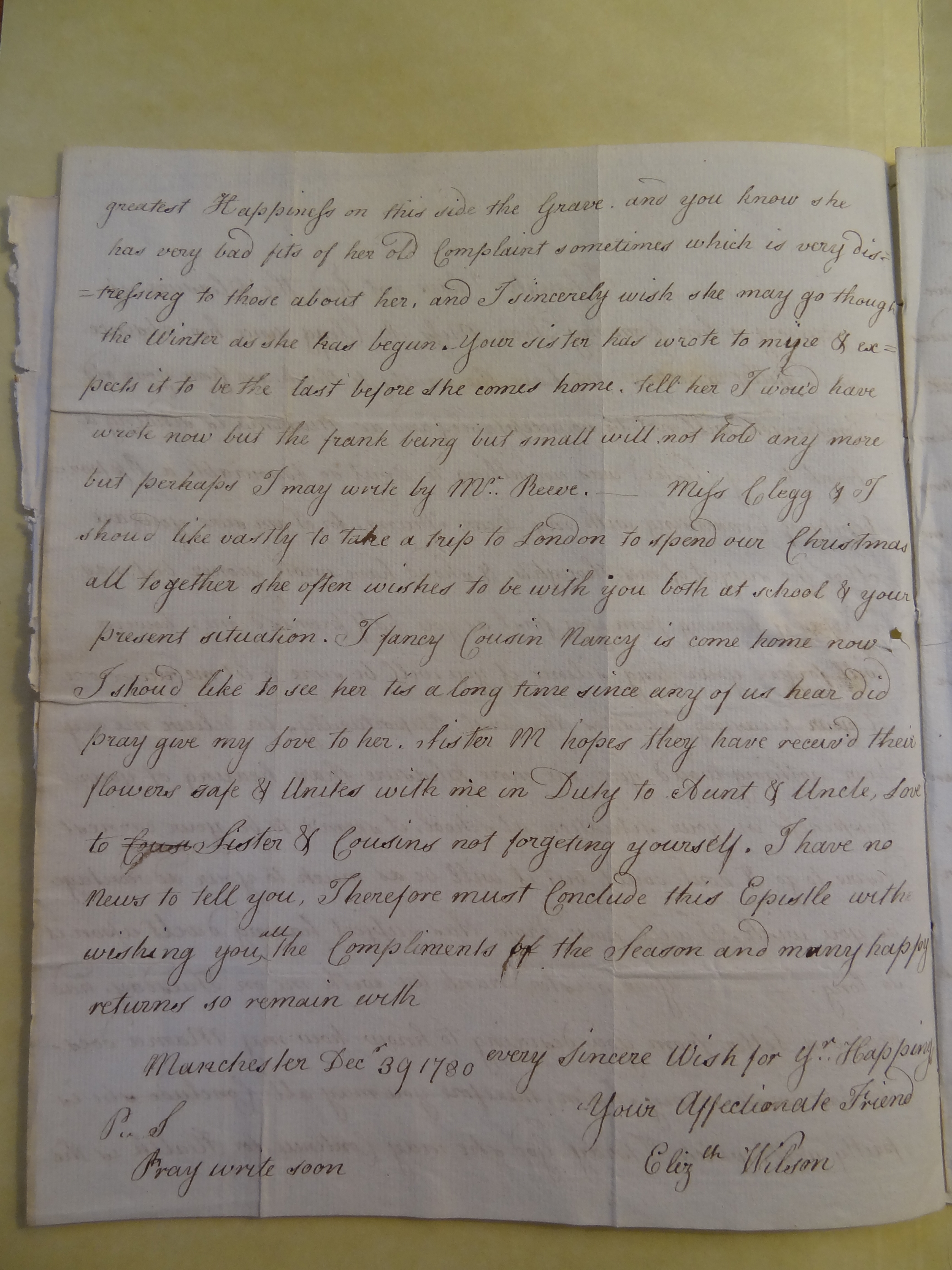 Image #2 of letter: Miss Elizabeth Wilson to Rebekah Bateman, 30 December 1780