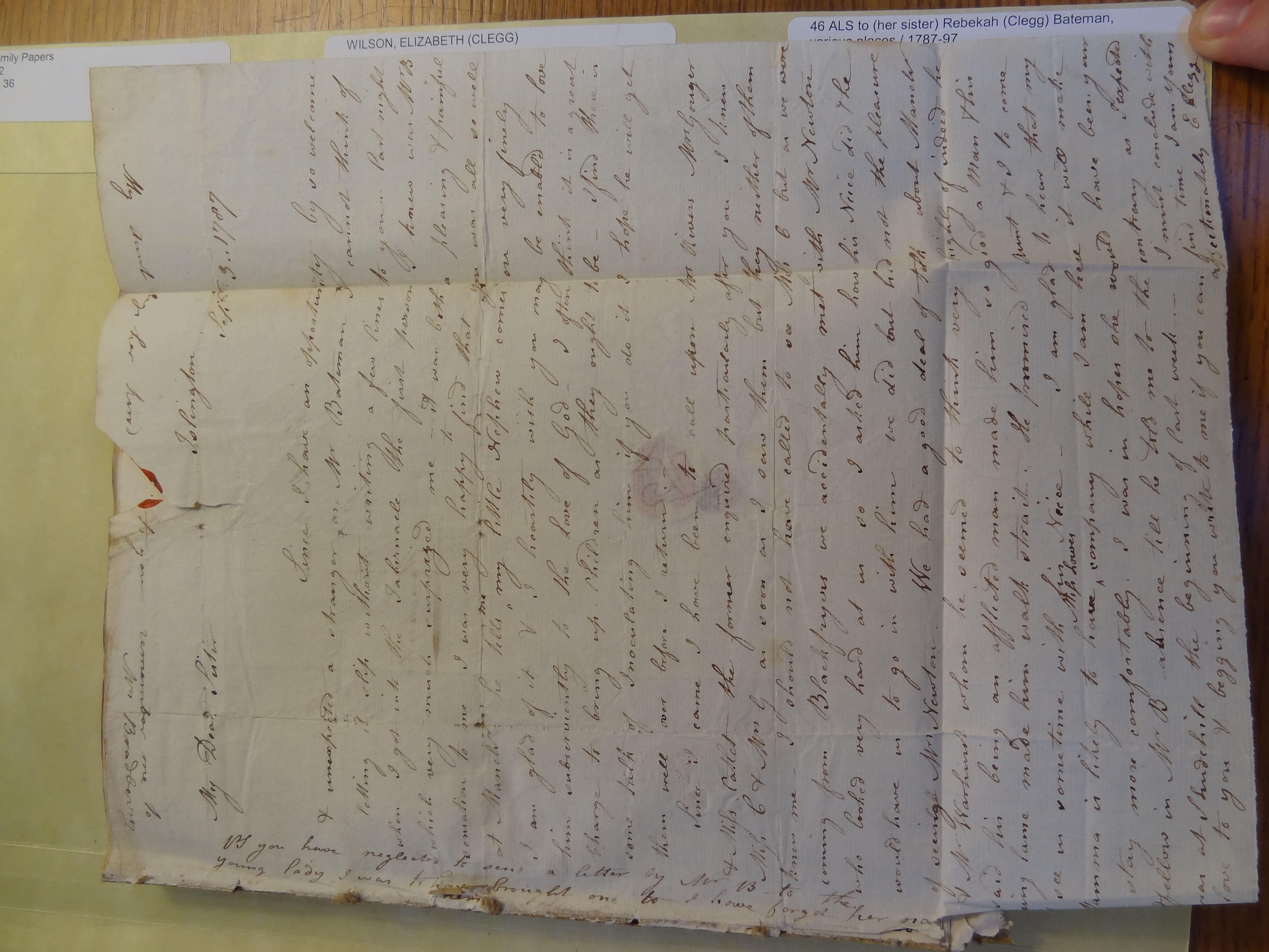 Image #1 of letter: Elizabeth Wilson to Rebekah Bateman, 3 September 1787