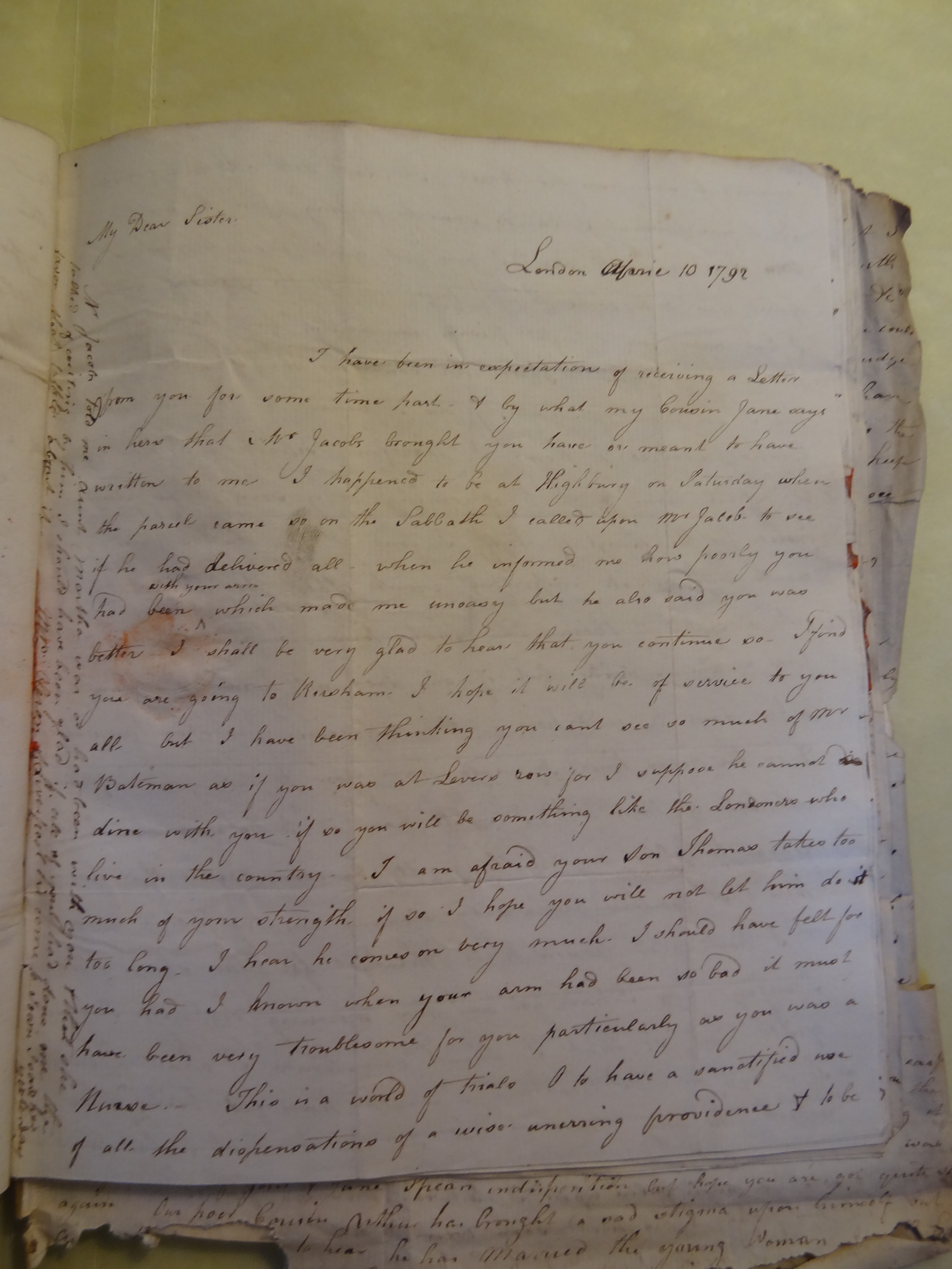 Image #1 of letter: Elizabeth Wilson to Rebekah Bateman, 10 April 1792
