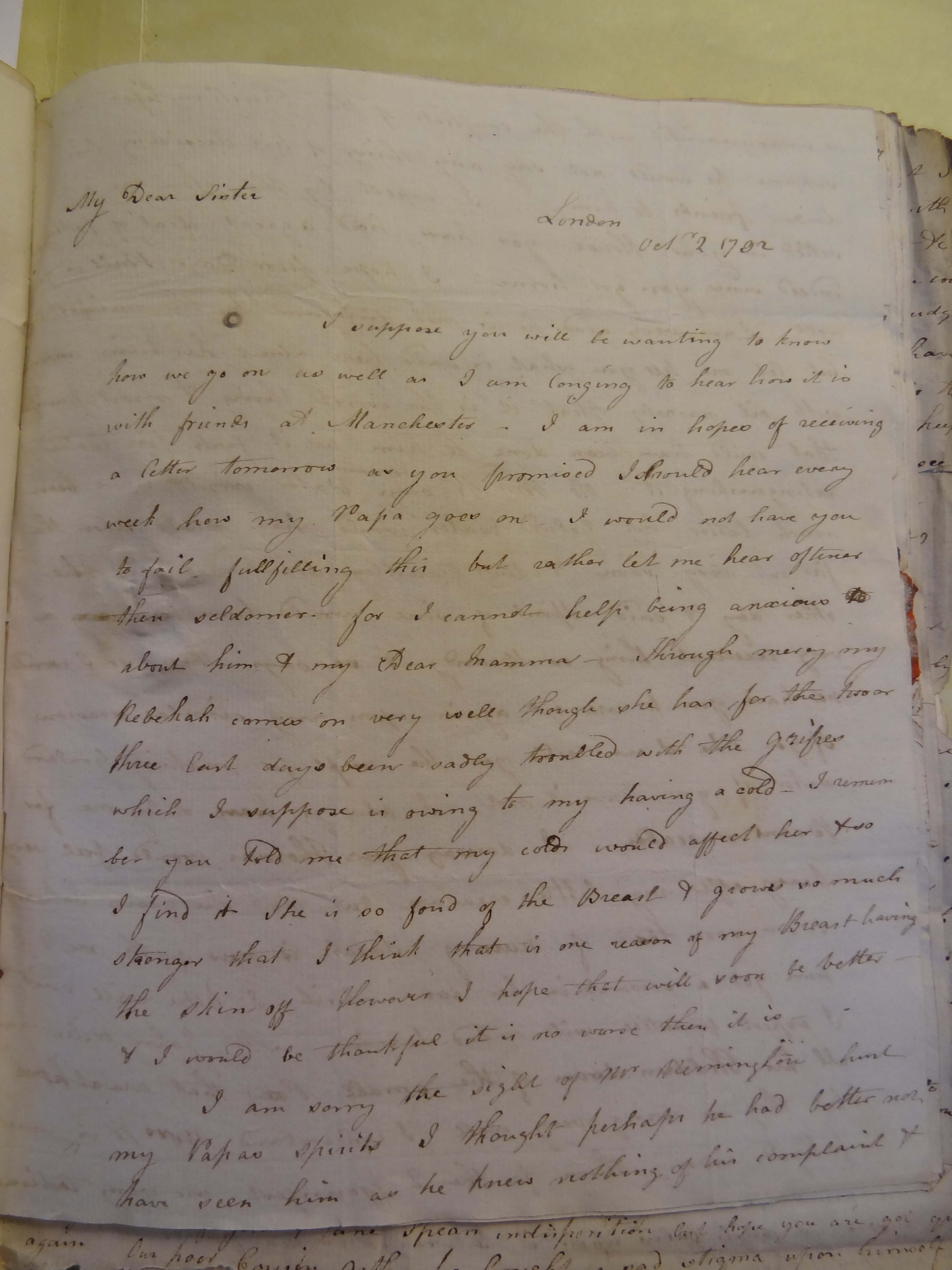 Image #1 of letter: Elizabeth Wilson to Rebekah Bateman, 2 October 1792