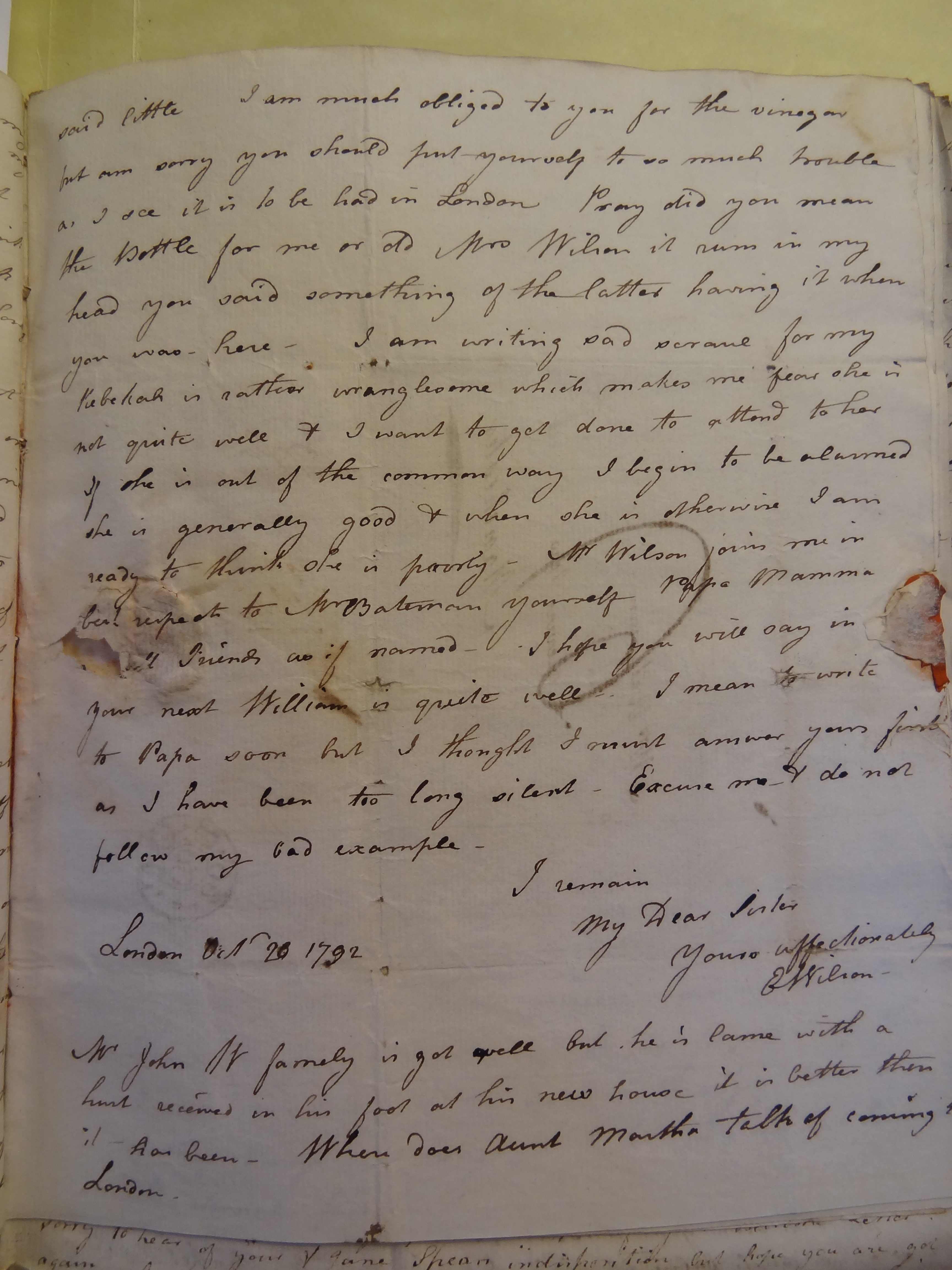 Image #3 of letter: Elizabeth Wilson to Rebekah Bateman, 20 October 1792