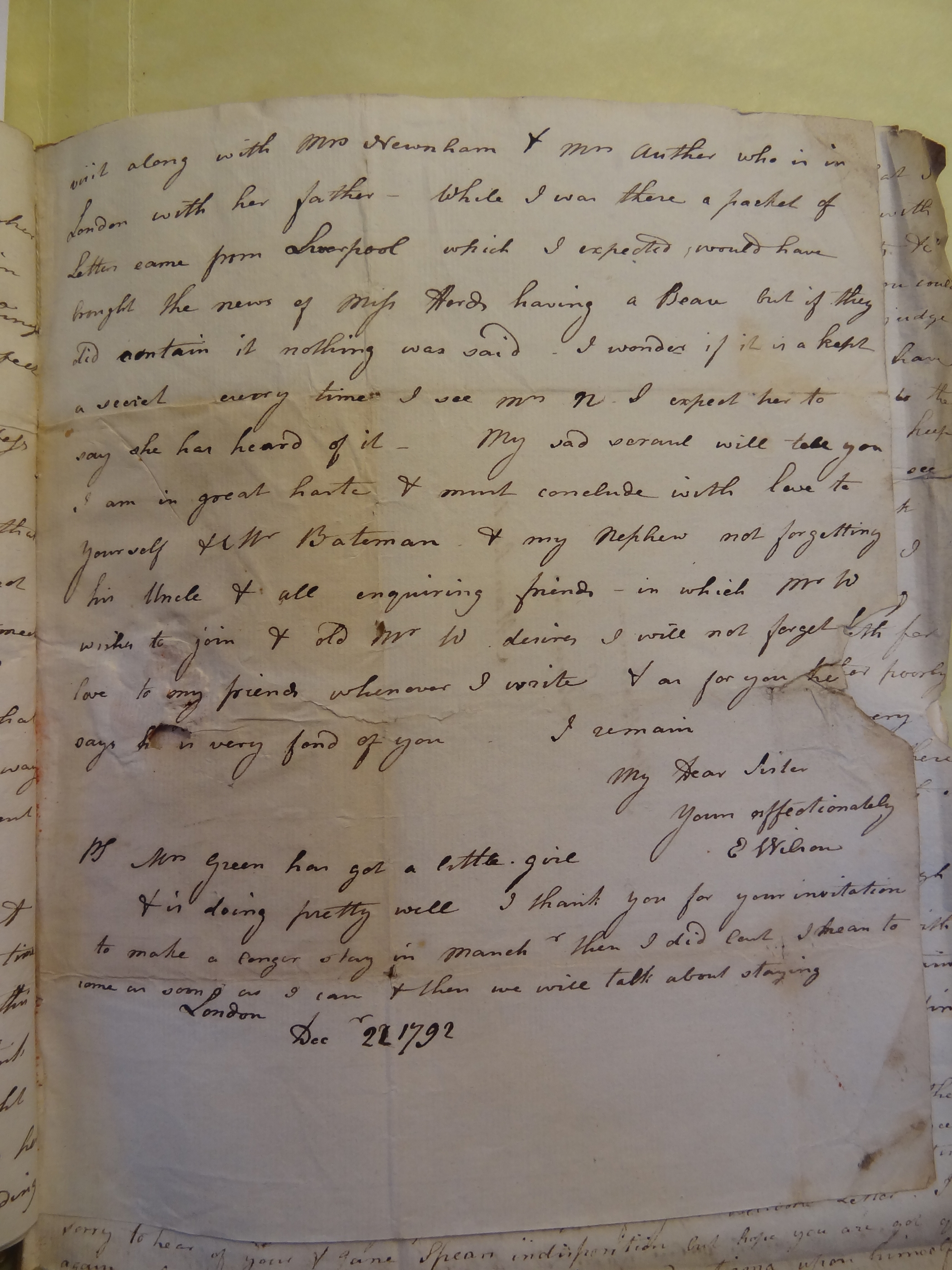 Image #3 of letter: Elizabeth Wilson to Rebekah Bateman, 22 December 1792