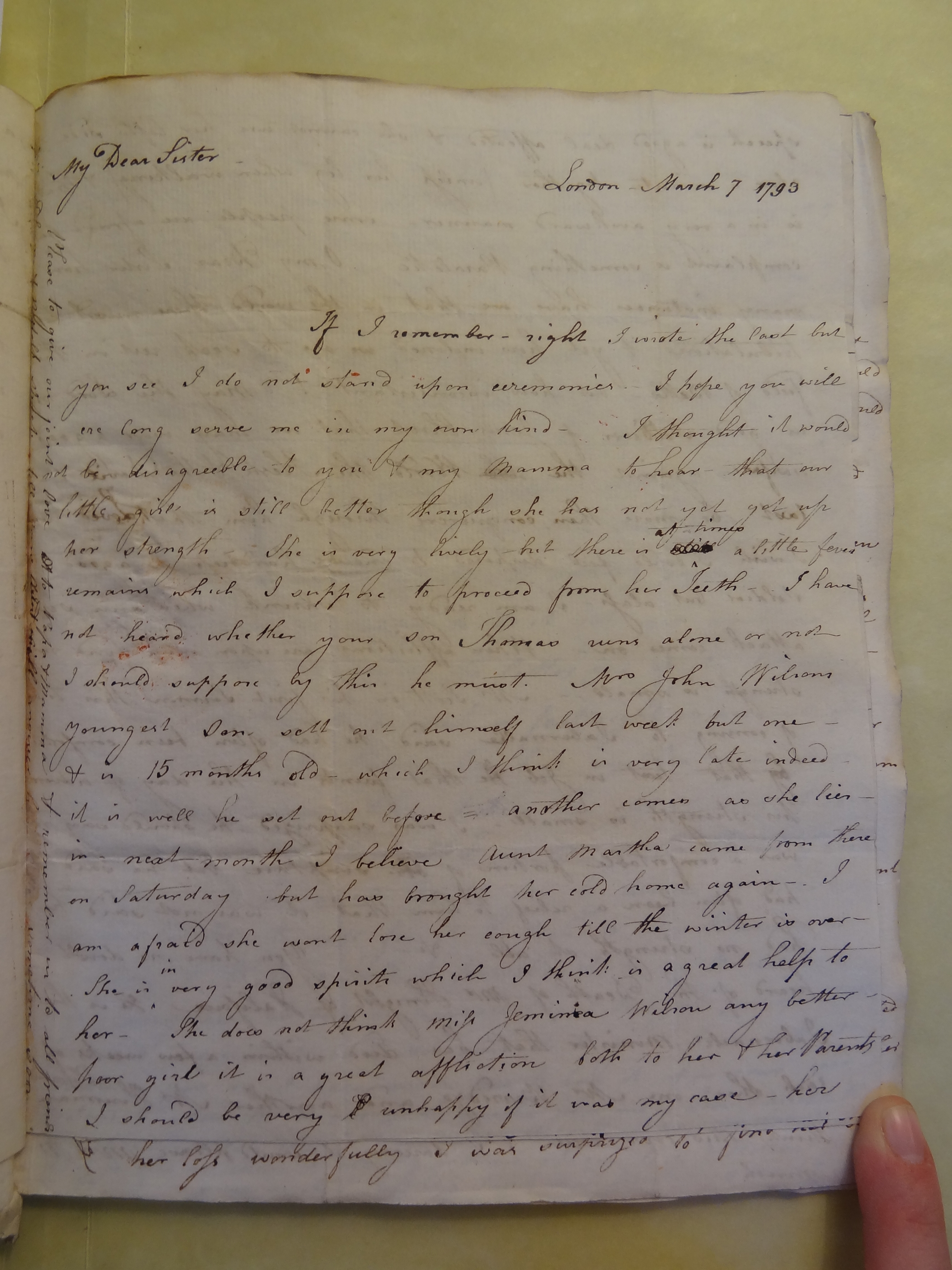 Image #1 of letter: Elizabeth Wilson to Rebekah Bateman, 7 March 1793