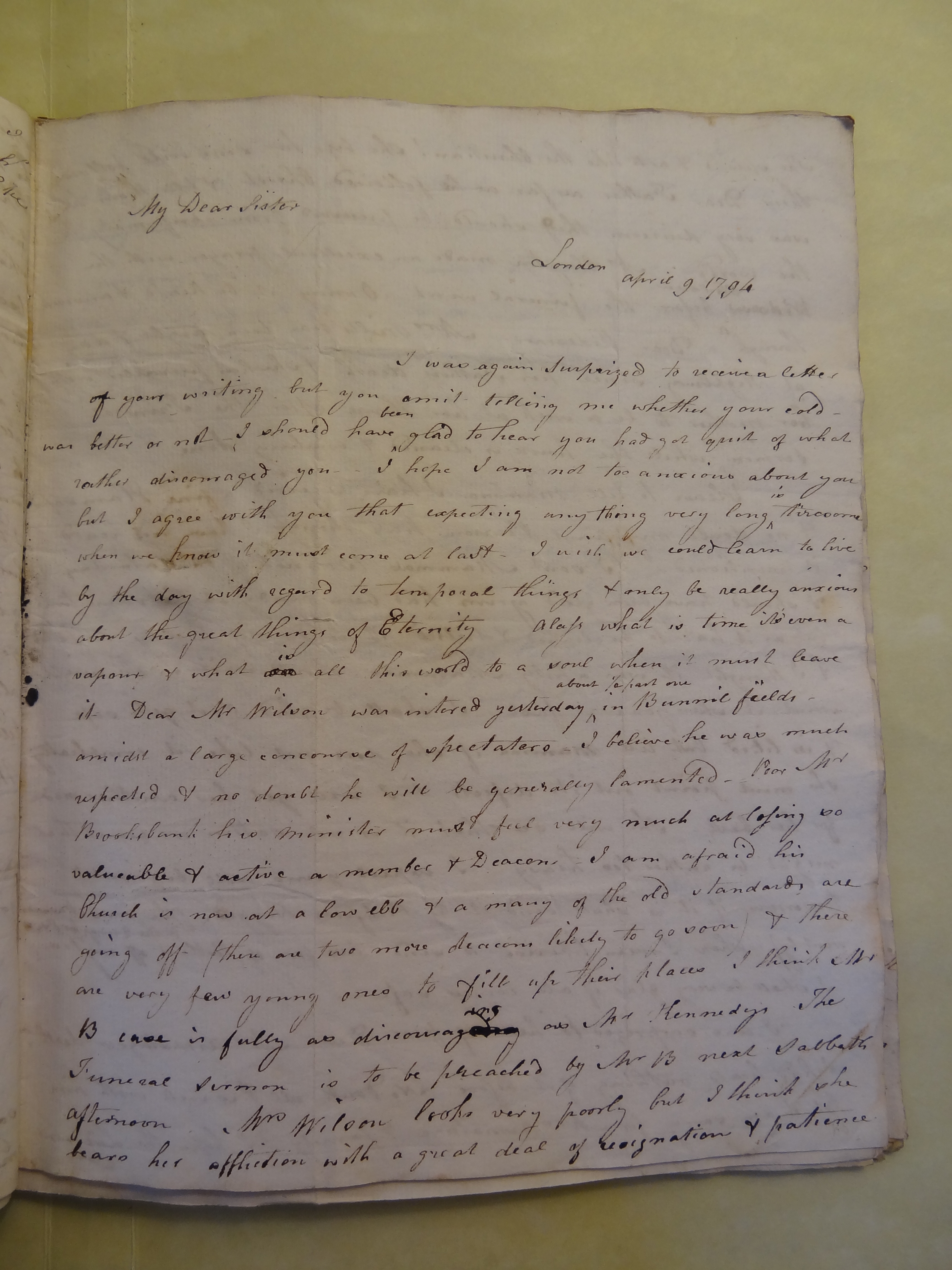 Image #1 of letter: Elizabeth Wilson to Rebekah Bateman, 9 April 1794