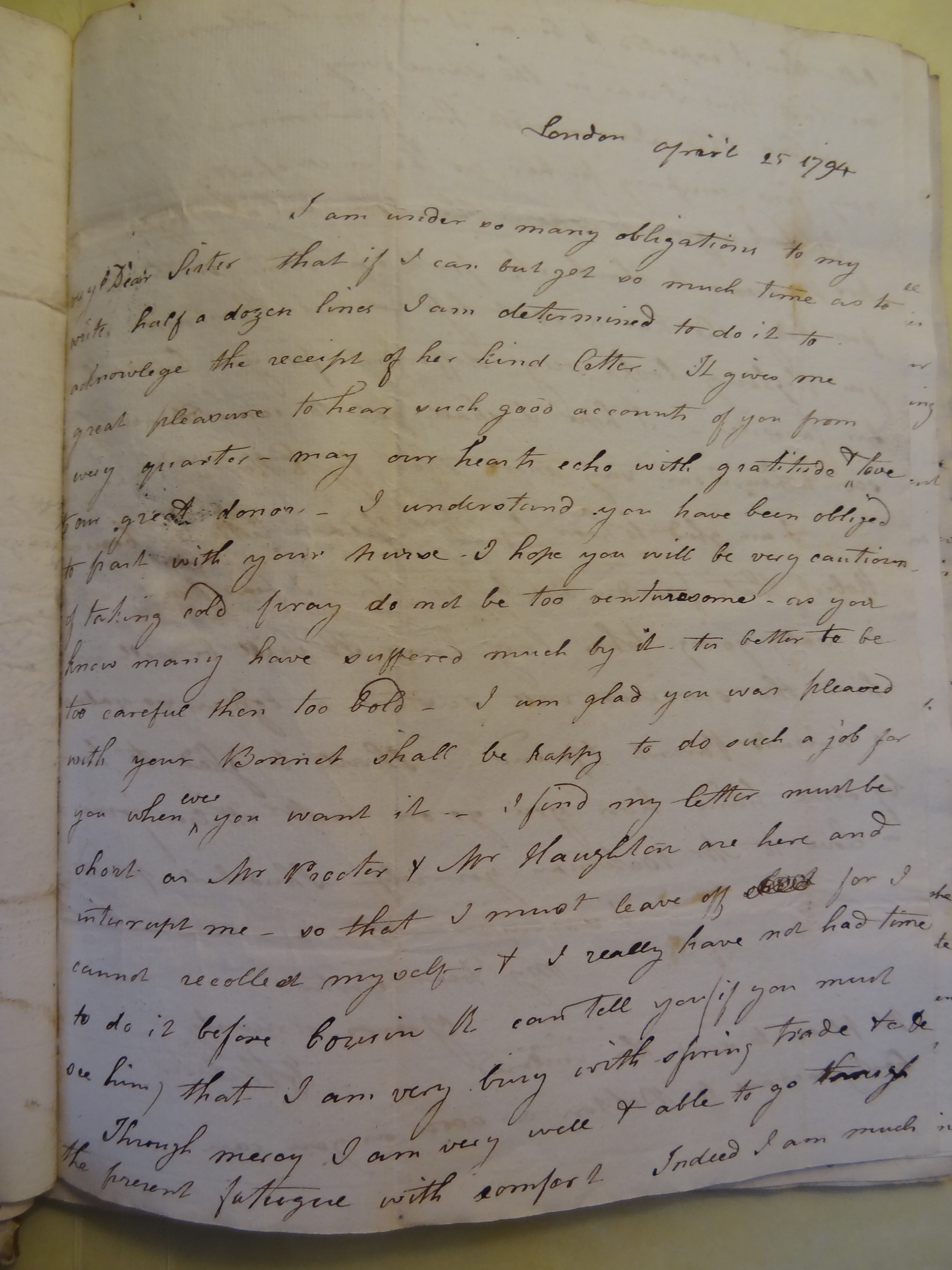 Image #1 of letter: Elizabeth Wilson to Rebekah Bateman, 15 April 1794