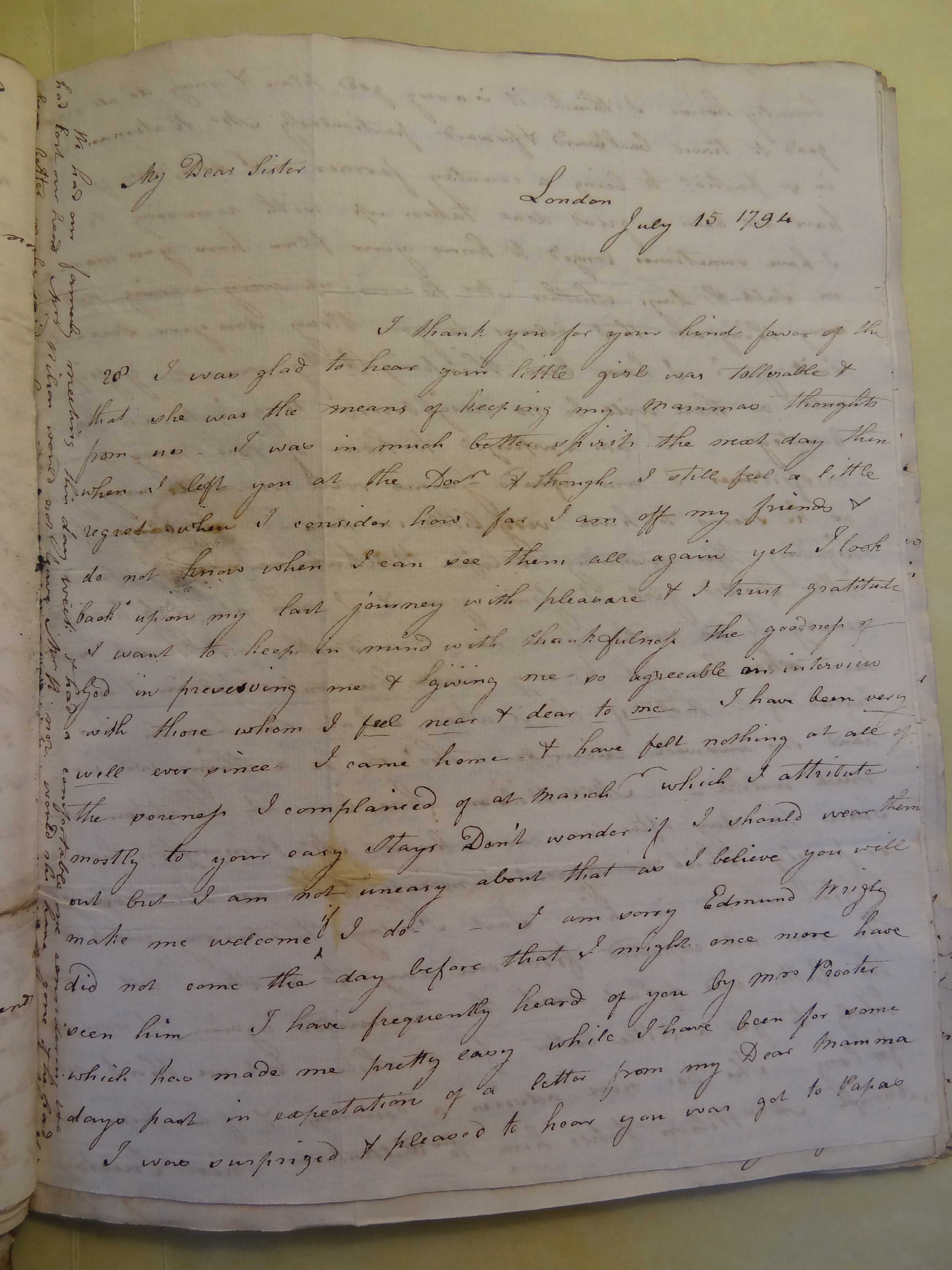 Image #1 of letter: Elizabeth Wilson to Rebekah Bateman, 15 July 1794