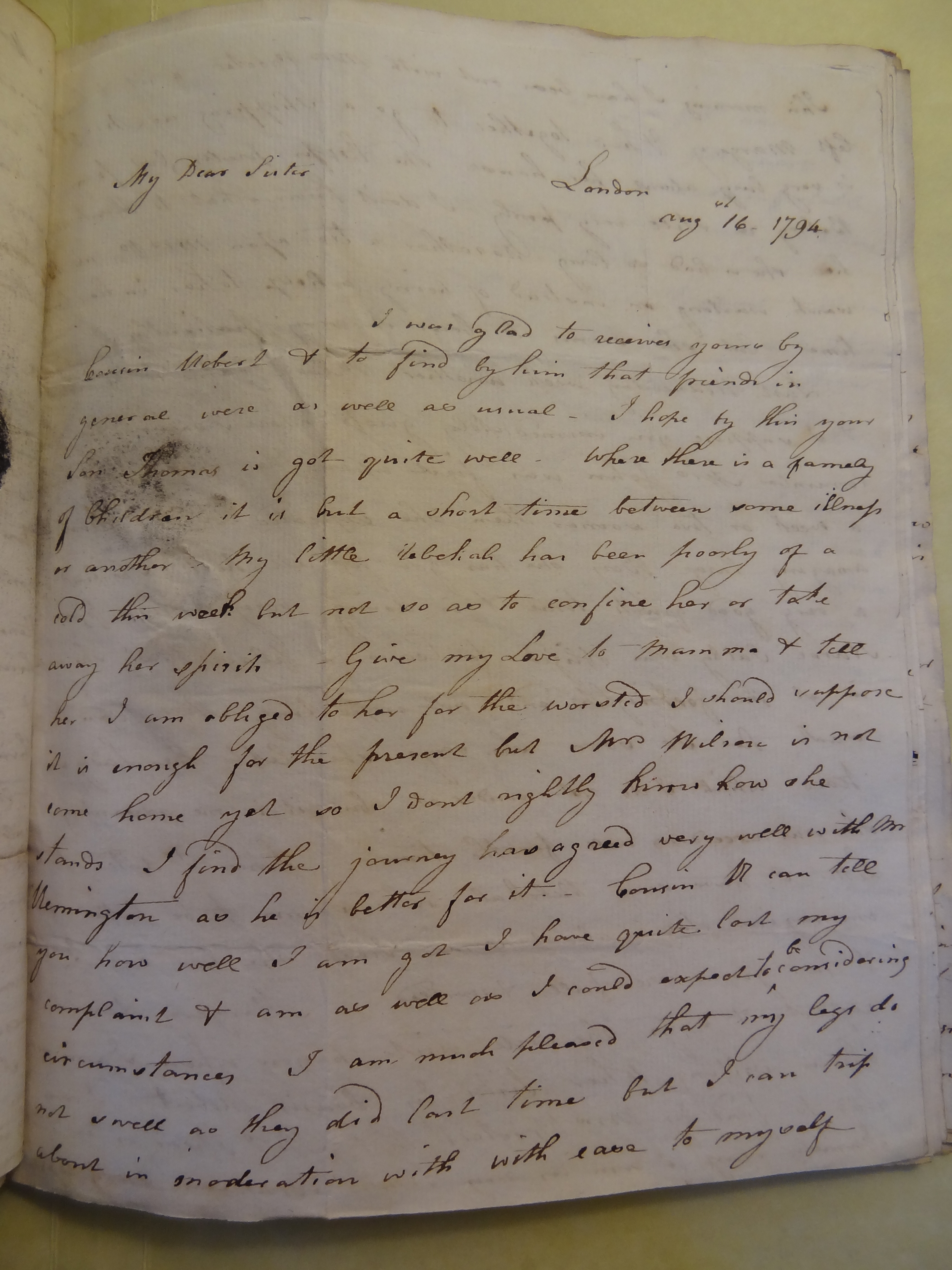 Image #1 of letter: Elizabeth Wilson to Rebekah Bateman, 16 August 1794