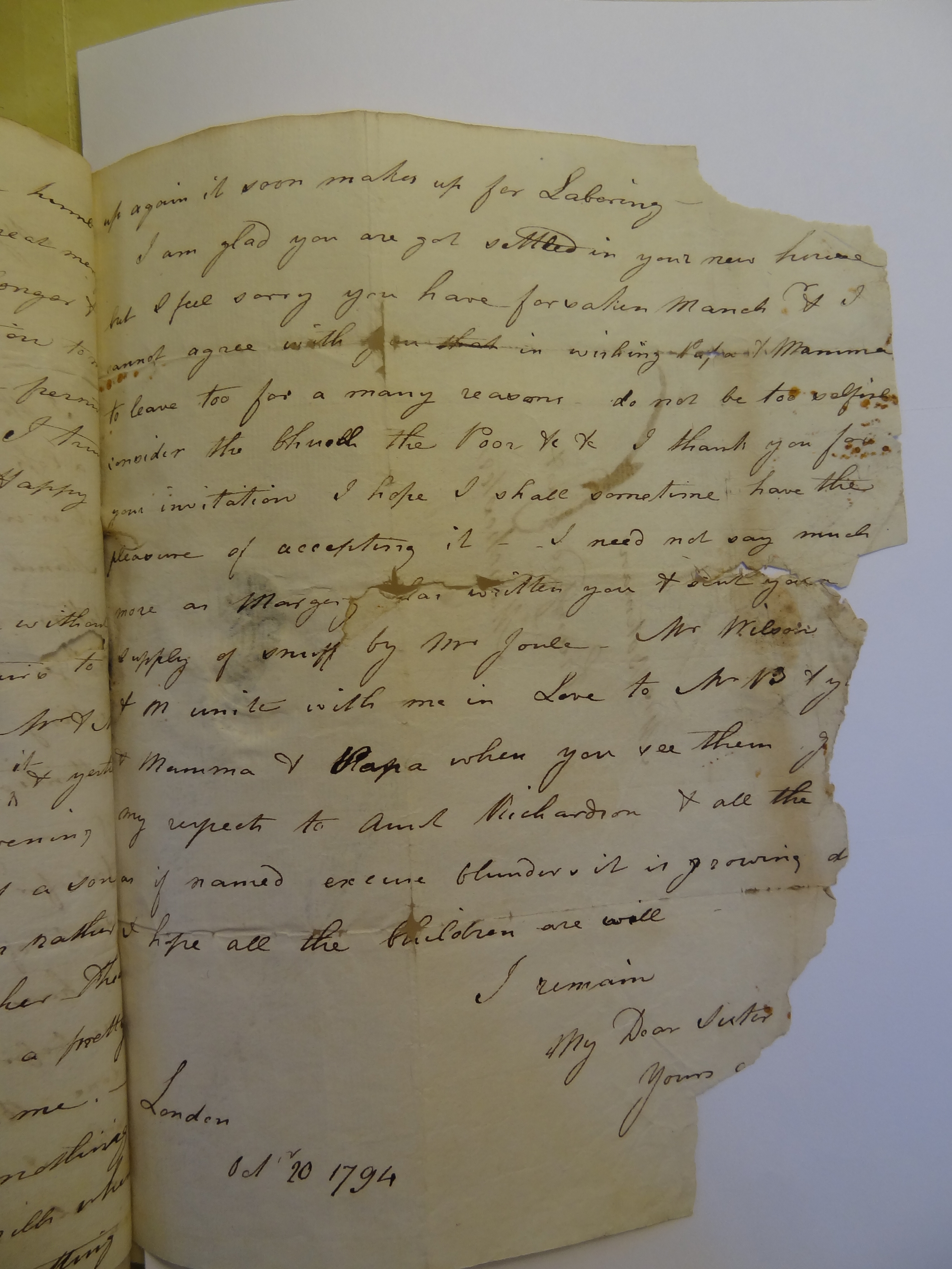 Image #3 of letter: Elizabeth Wilson to Rebekah Bateman, 20 October 1794