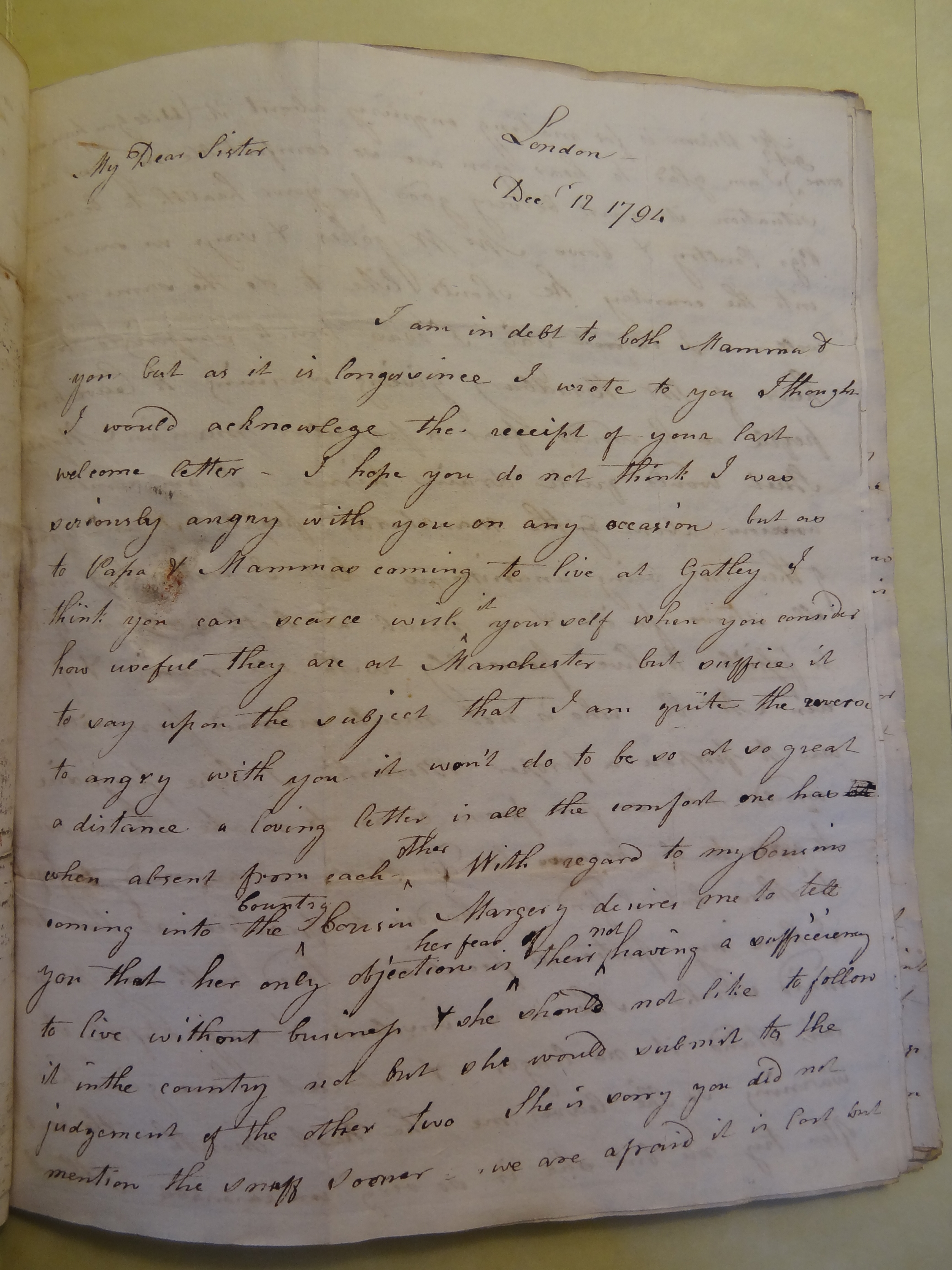 Image #1 of letter: Elizabeth Wilson to Rebekah Bateman, 12 December 1794