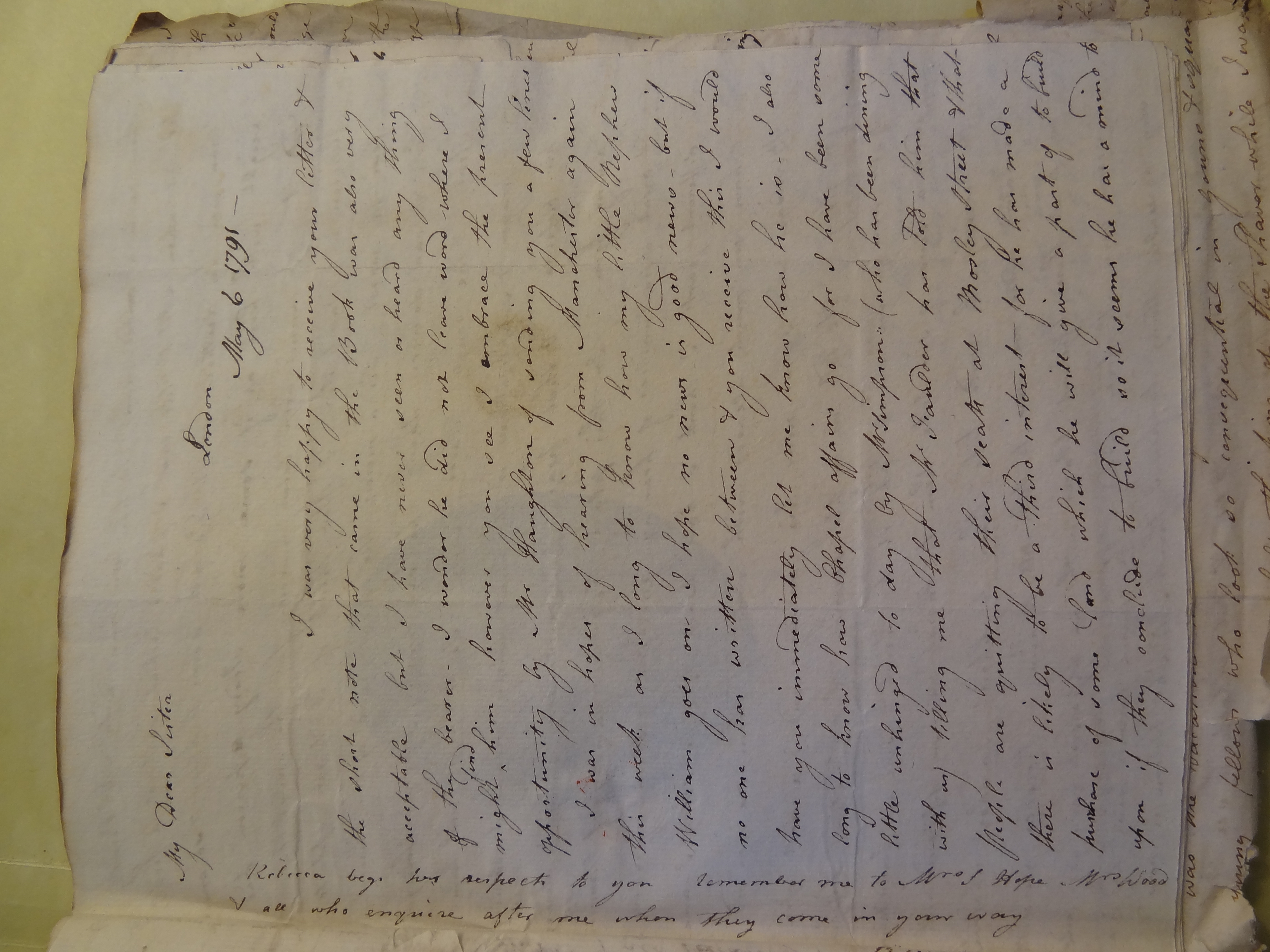 Image #1 of letter: Elizabeth Wilson to Rebekah Bateman, 6 May 1791