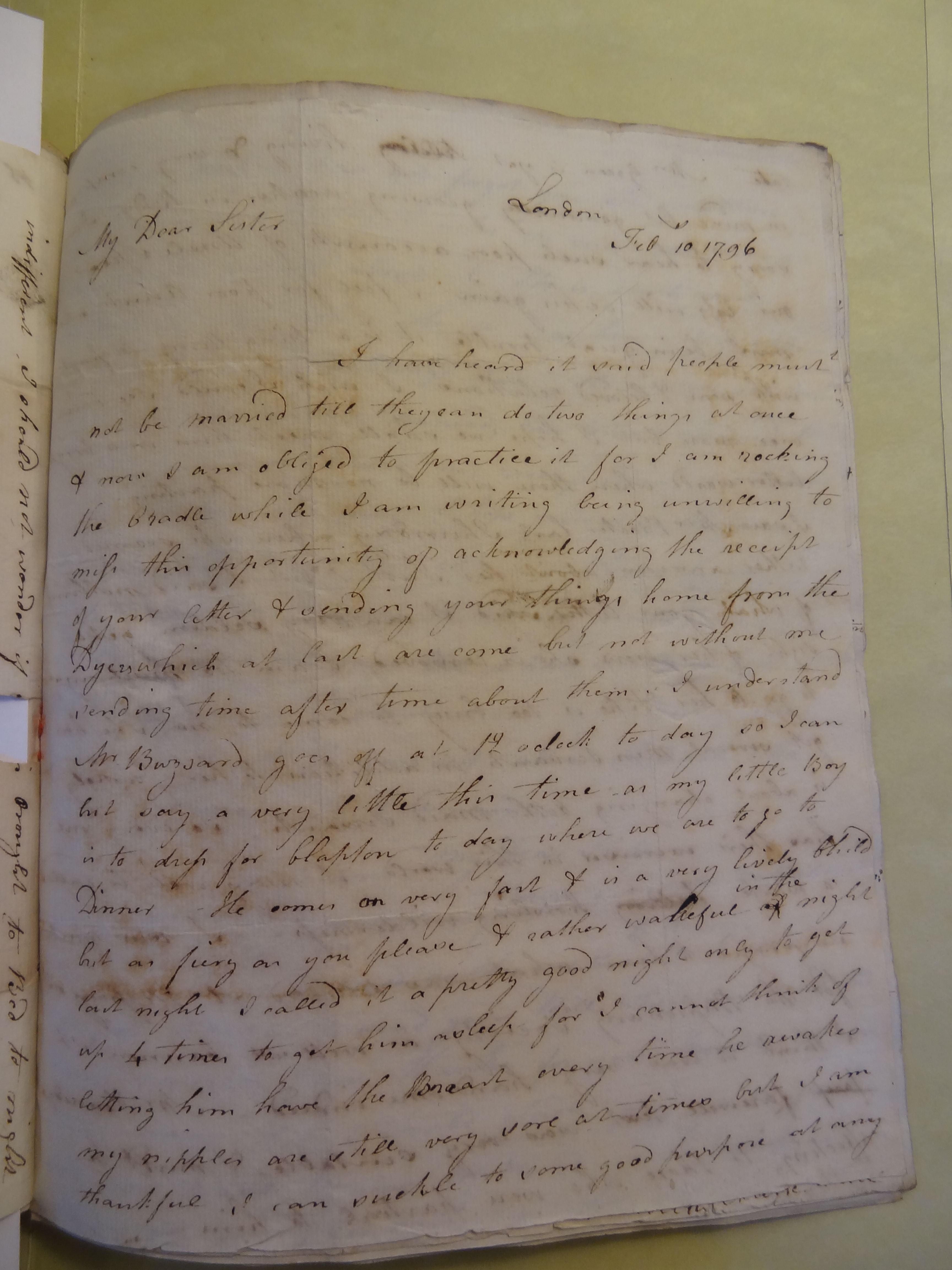Image #1 of letter: Elizabeth Wilson to Rebekah Bateman, 10 February 1796