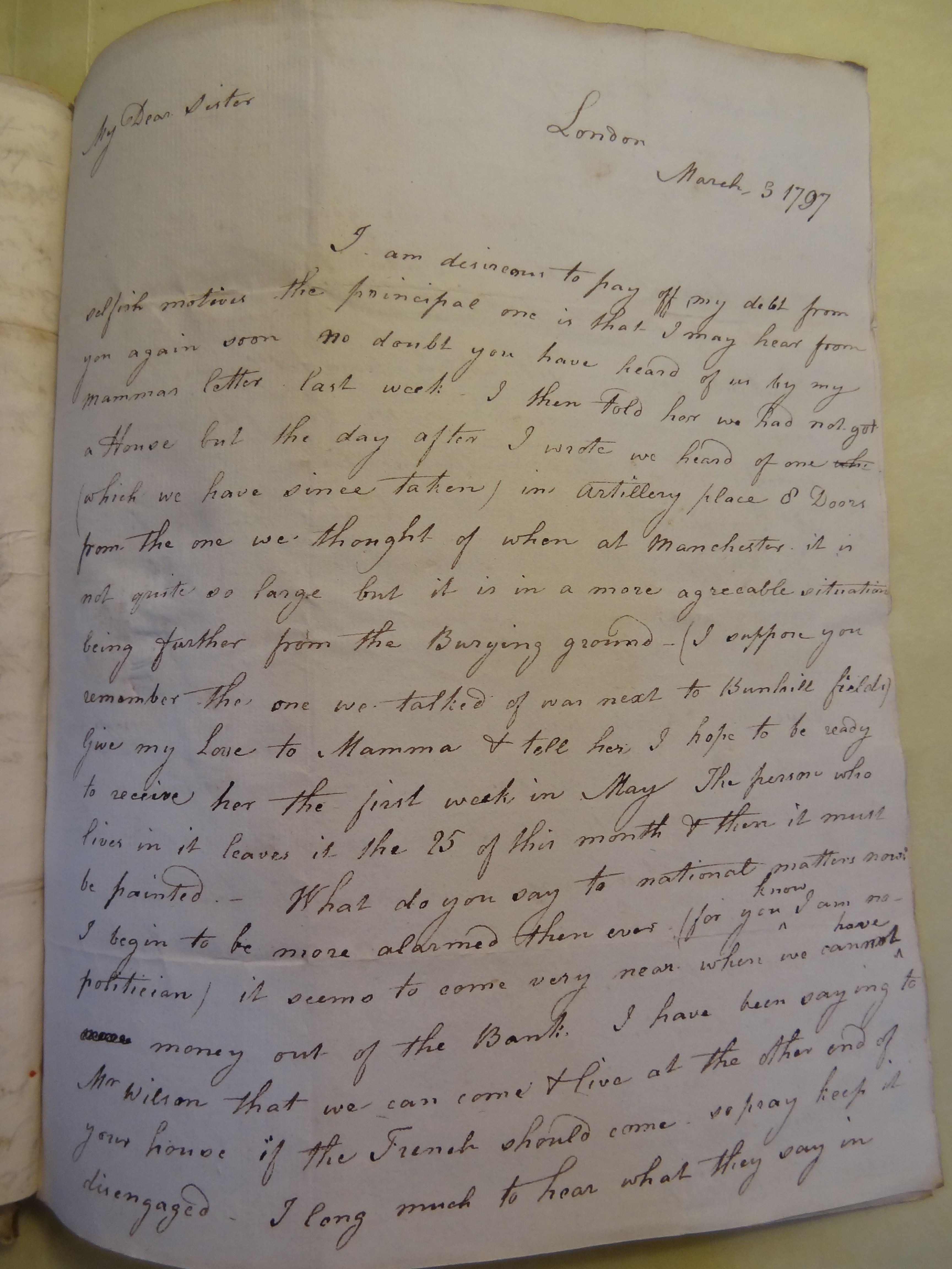 Image #1 of letter: Elizabeth Wilson to Rebekah Bateman, 5 March 1797