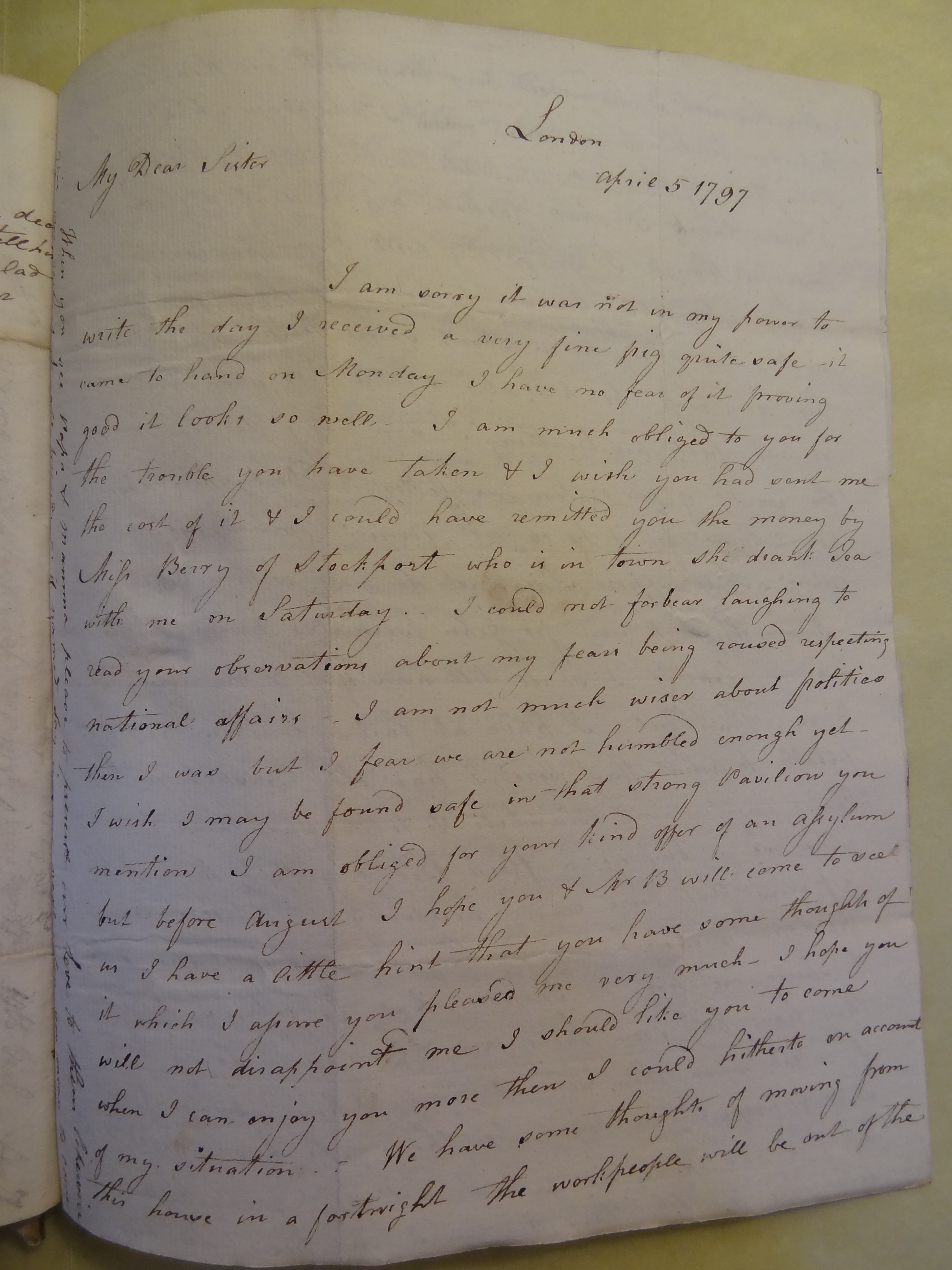 Image #1 of letter: Elizabeth Wilson to Rebekah Bateman, 5 April 1797