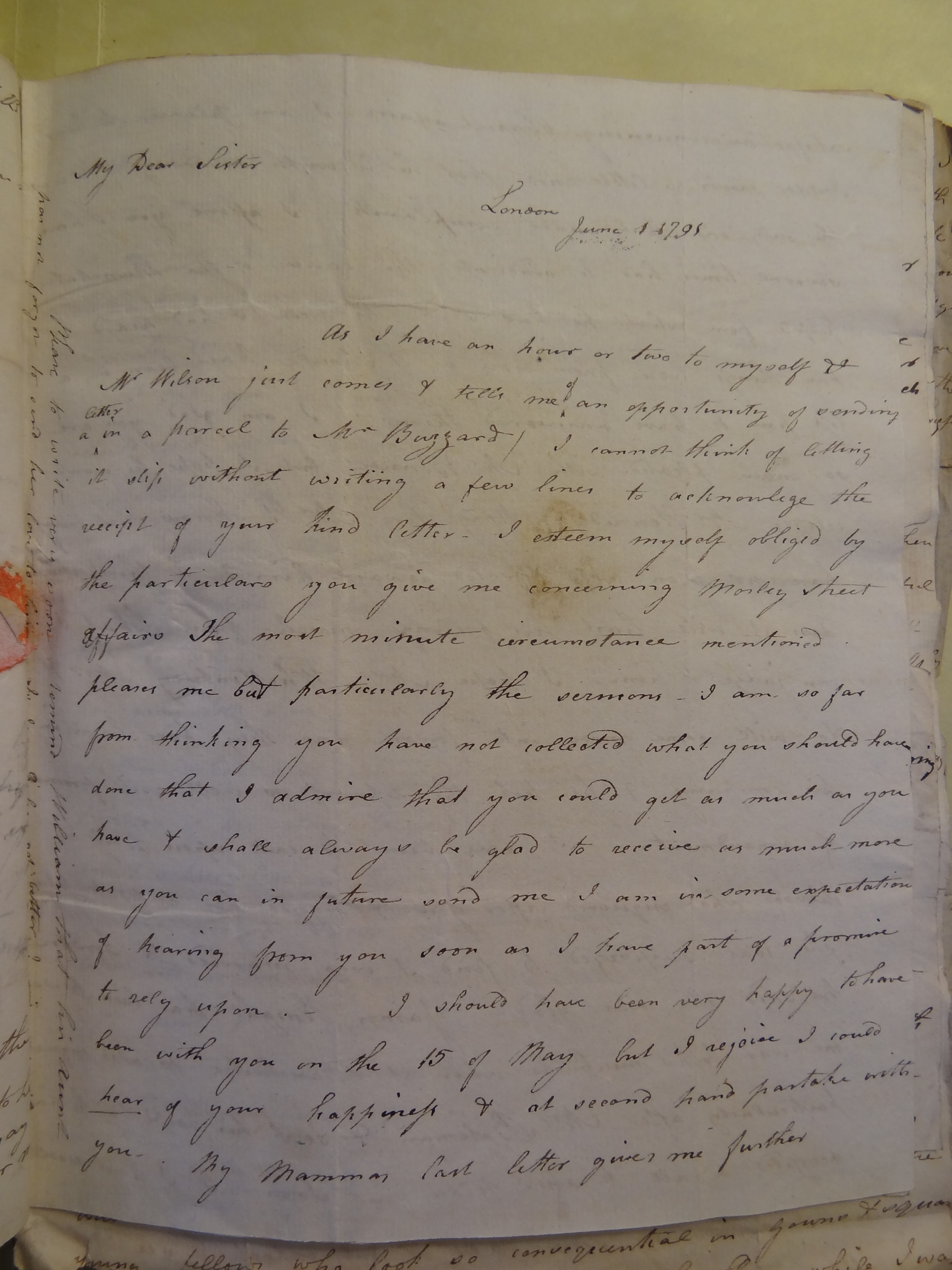Image #1 of letter: Elizabeth Wilson to Rebekah Bateman, 1 June 1795