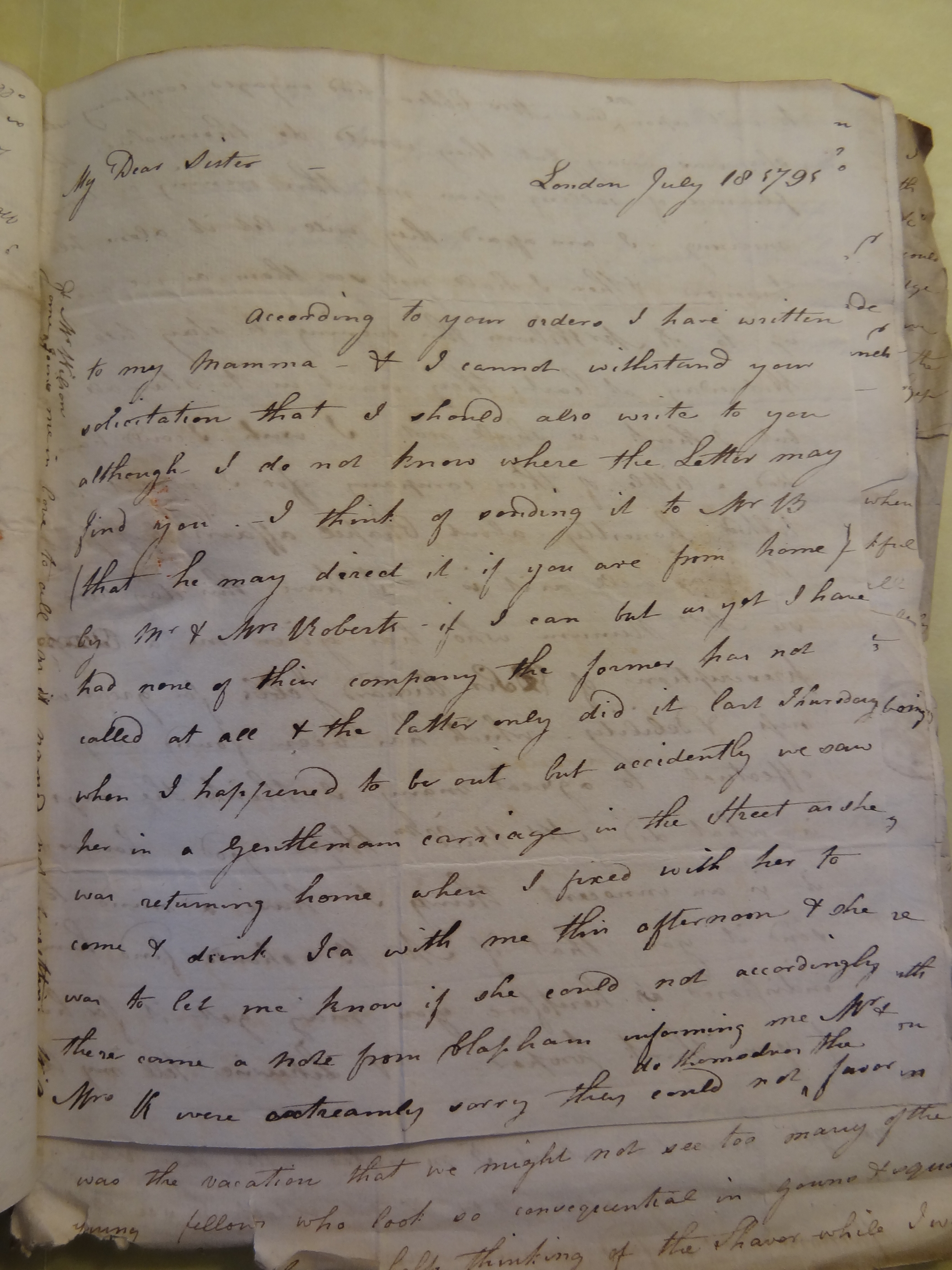 Image #1 of letter: Elizabeth Wilson to Rebekah Bateman, 18 July 1795