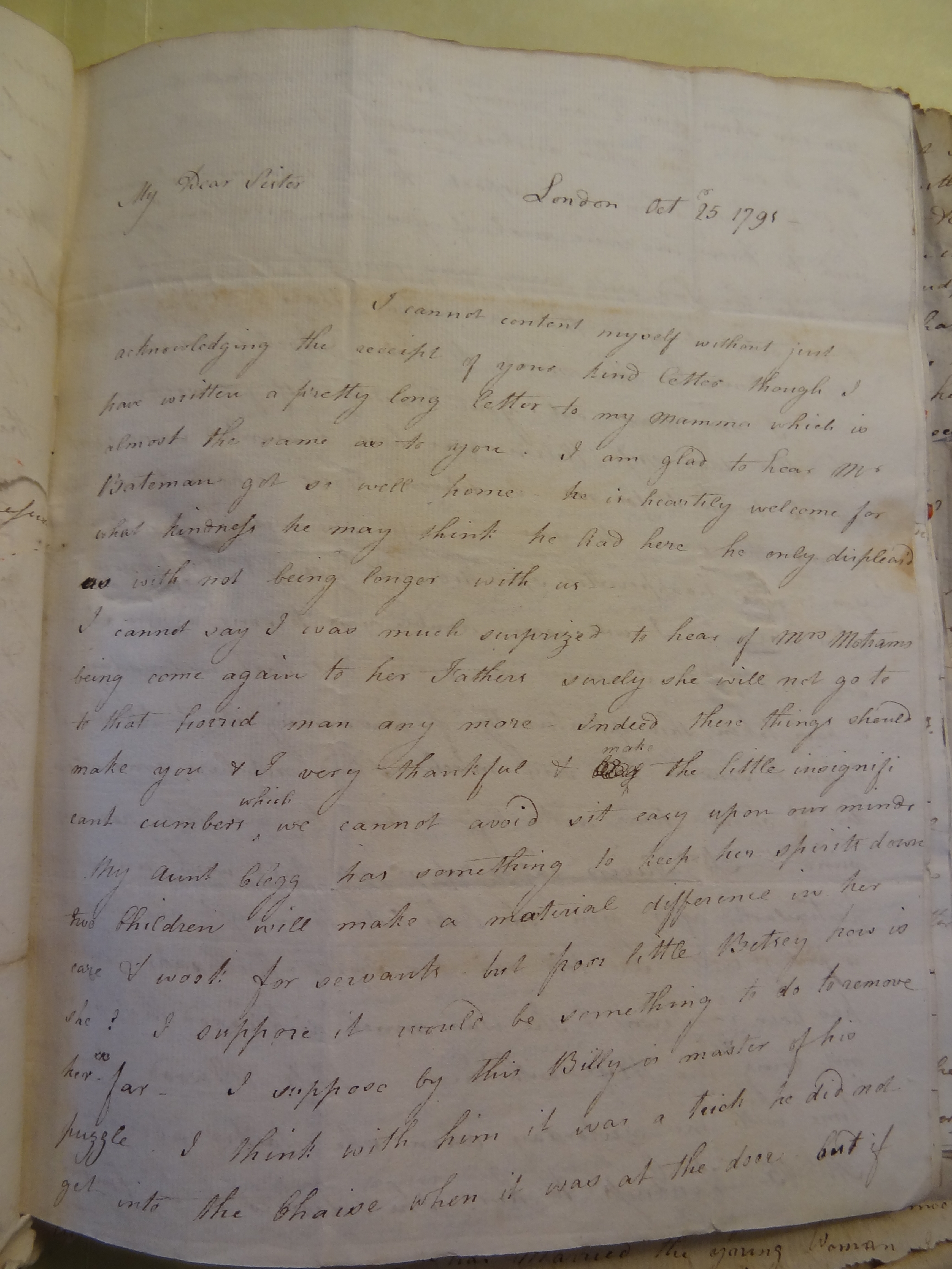 Image #1 of letter: Elizabeth Wilson to Rebekah Bateman, 25 October 1795