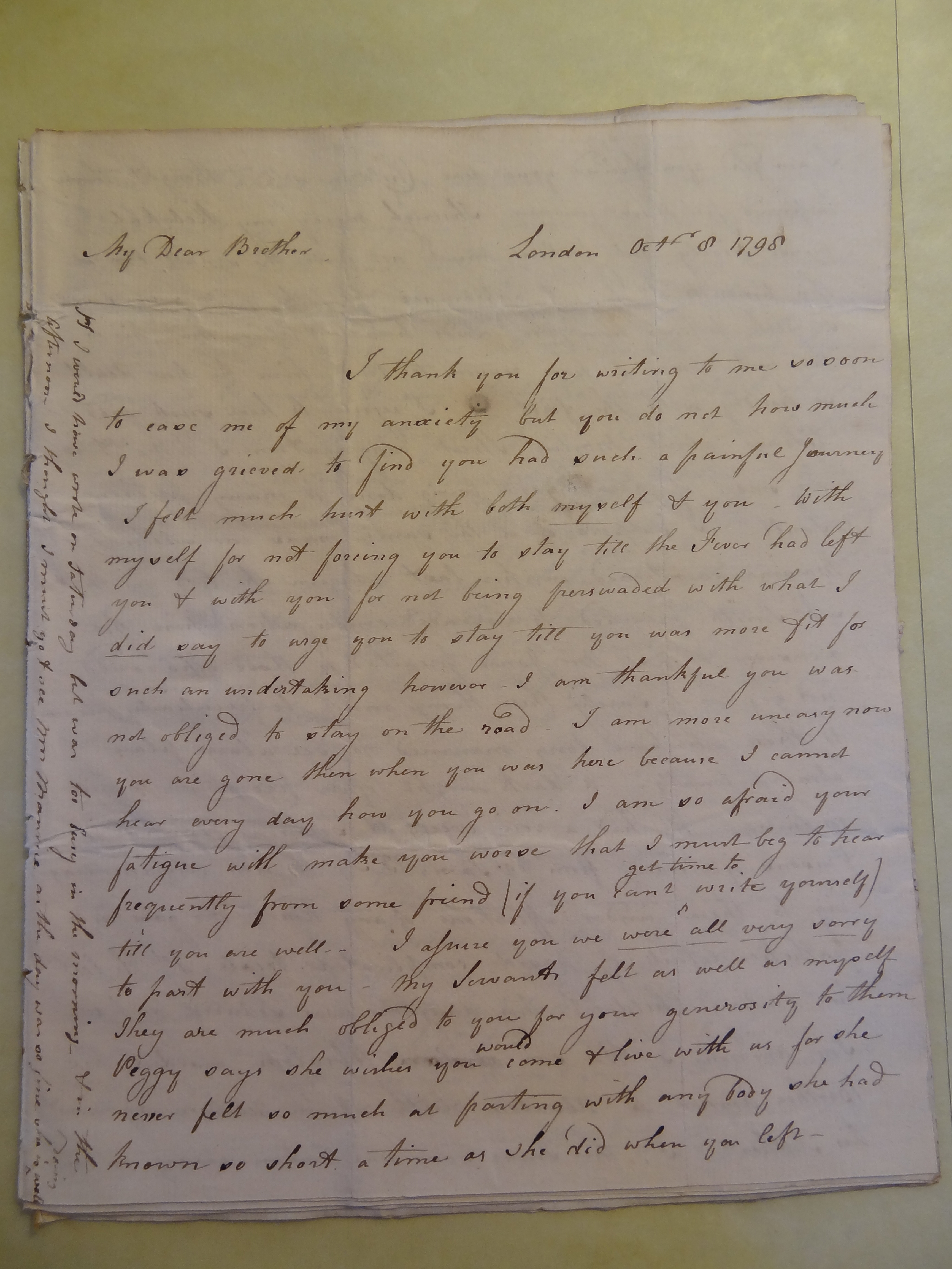 Image #1 of letter: Elizabeth Wilson to Thomas Bateman (junior), 8 October 1798