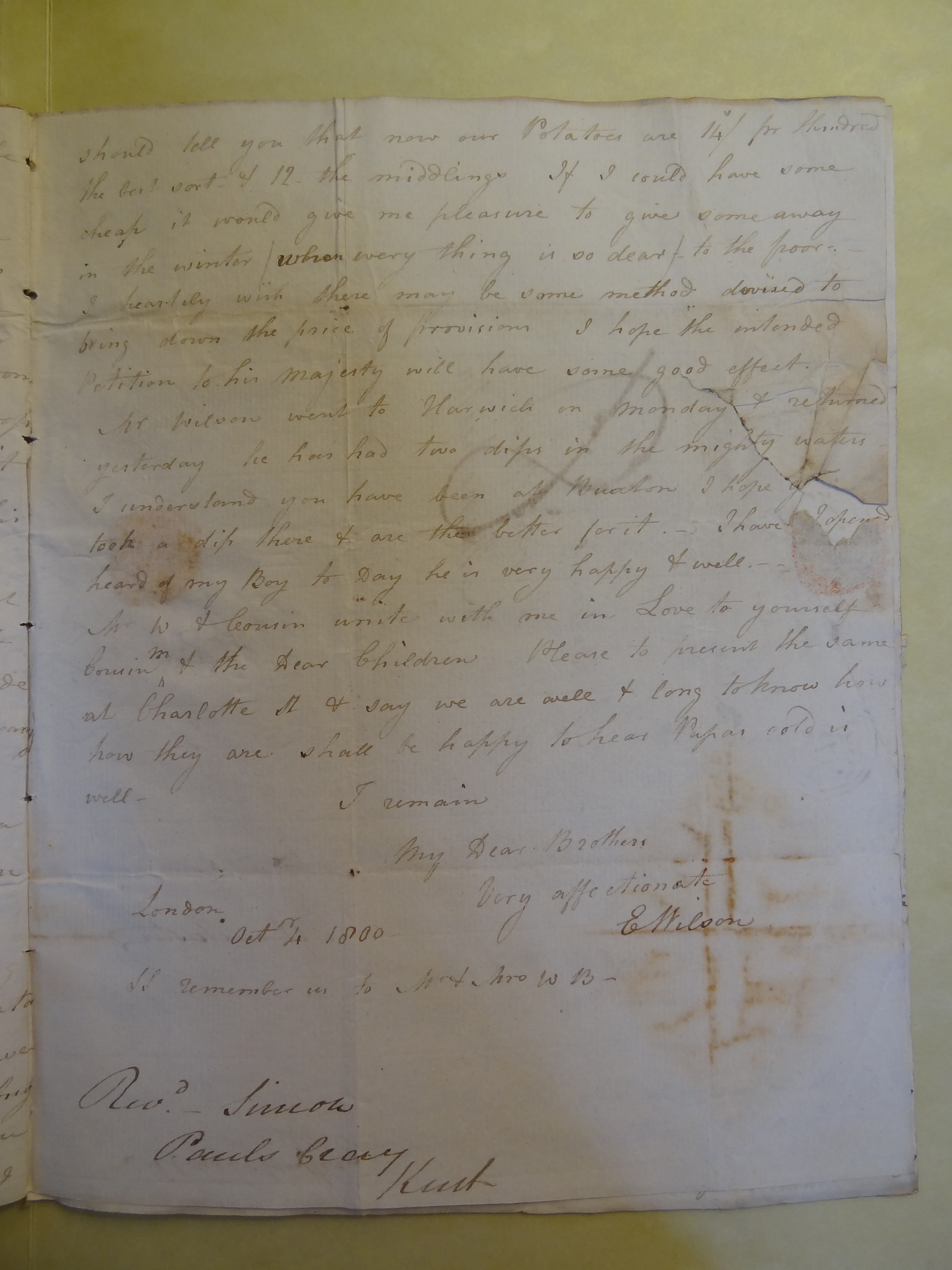 Image #3 of letter: Elizabeth Wilson to Thomas Bateman, 4 October 1800