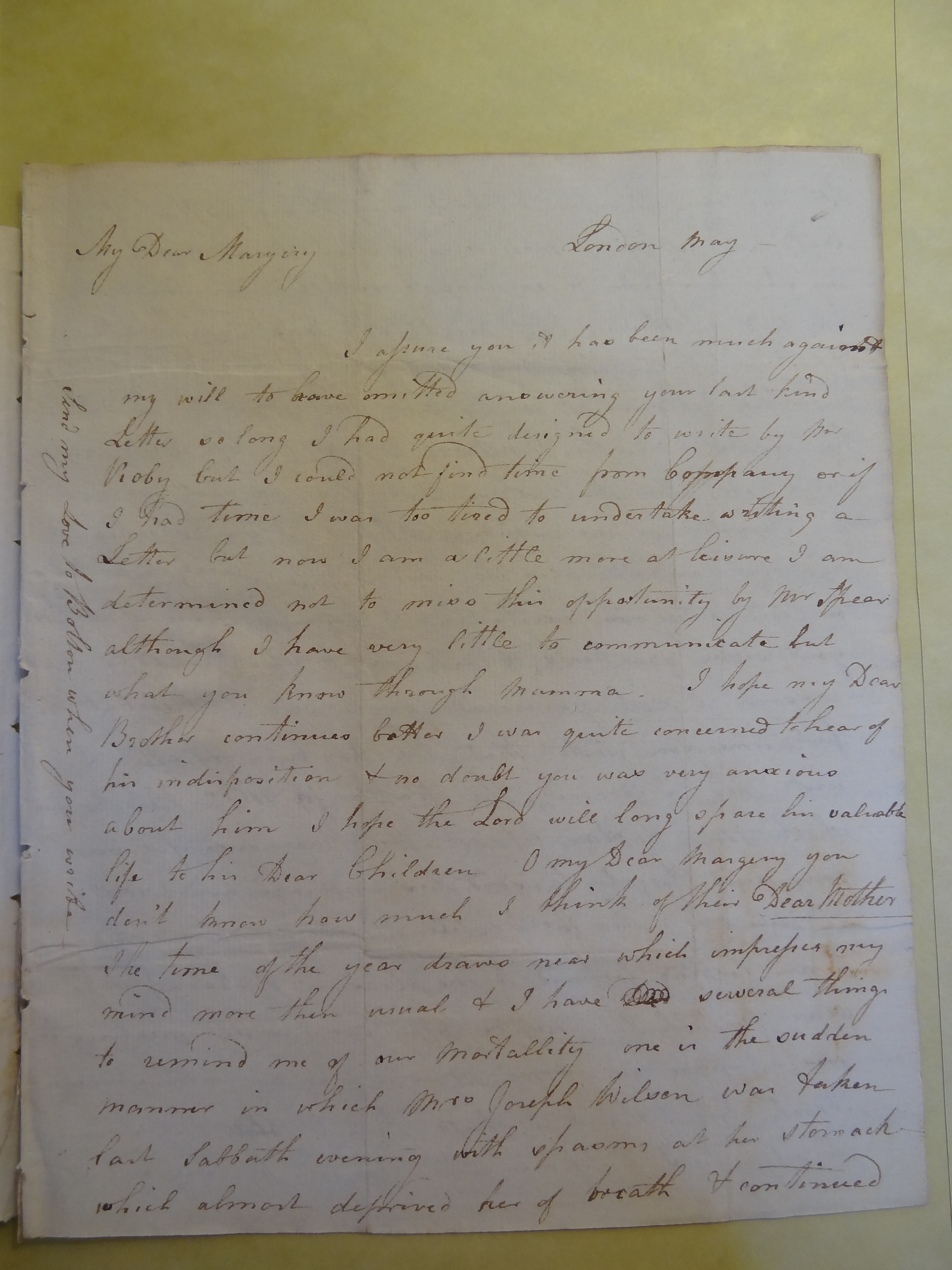 Image #1 of letter: Elizabeth Wilson to Margery Smithson, May [179?]