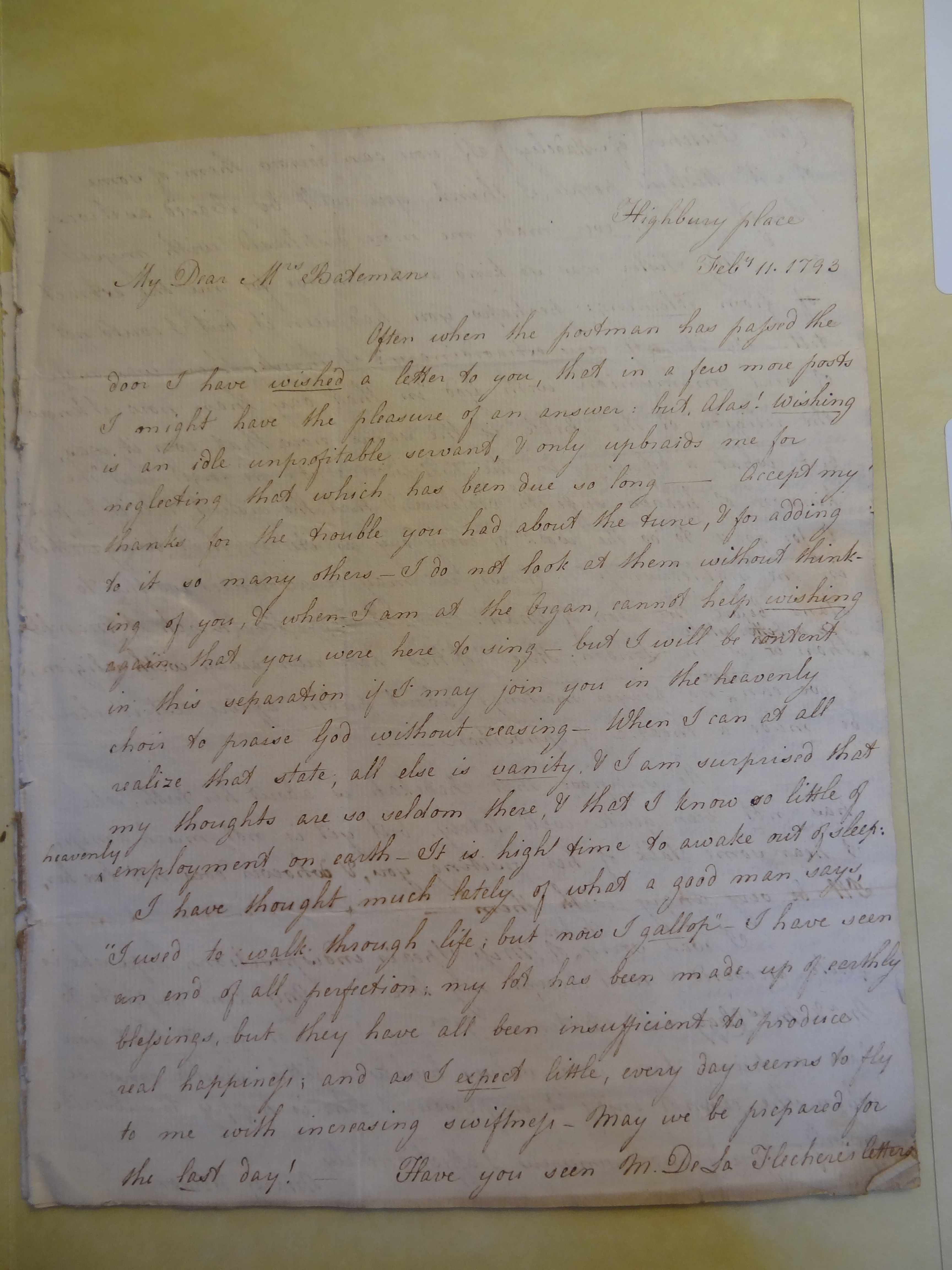 Image #1 of letter: Mary Wilson to Rebekah Bateman, 11 February 1793