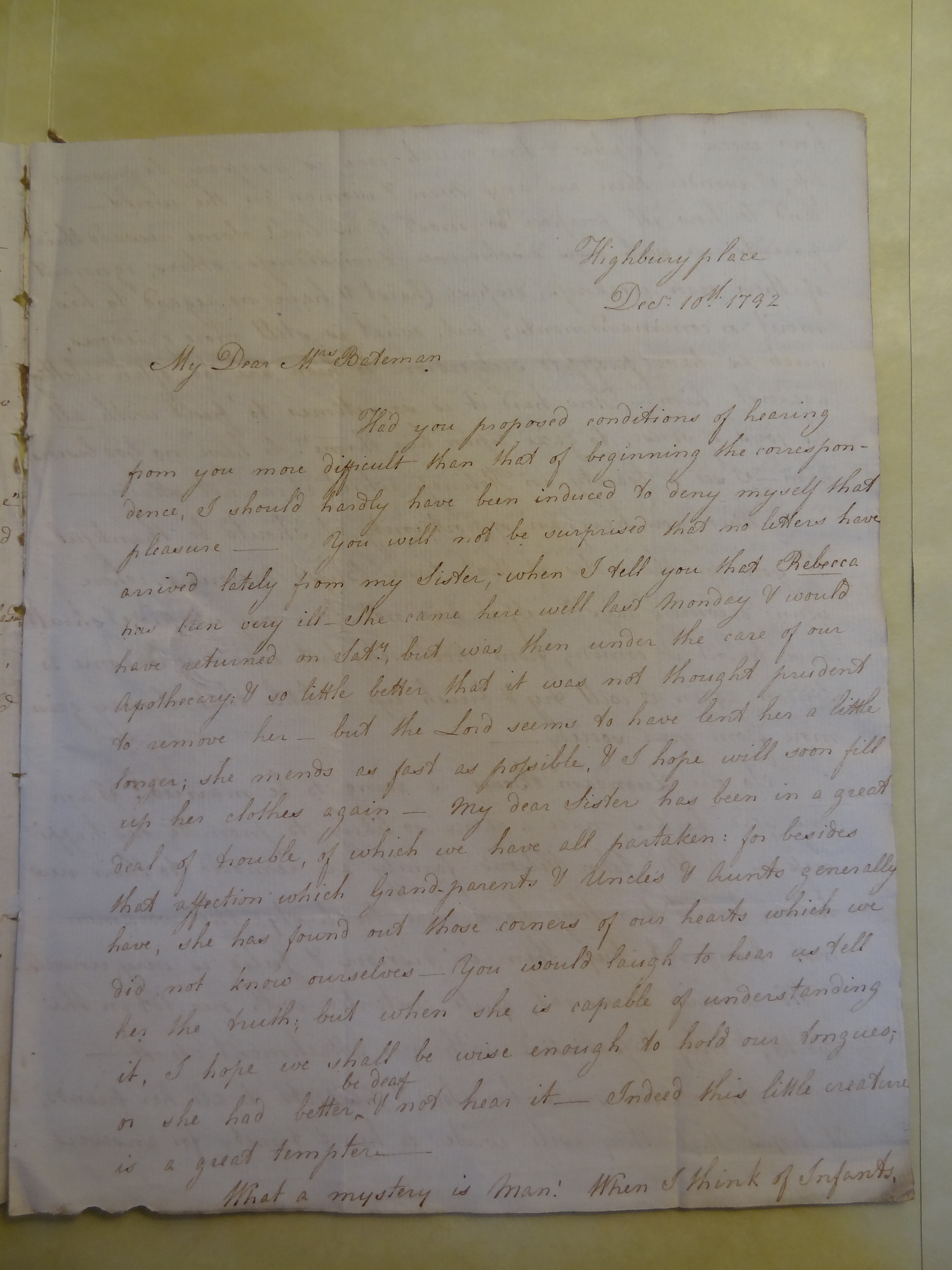 Image #1 of letter: Mary Wilson to Rebekah Bateman, 10 December 1792