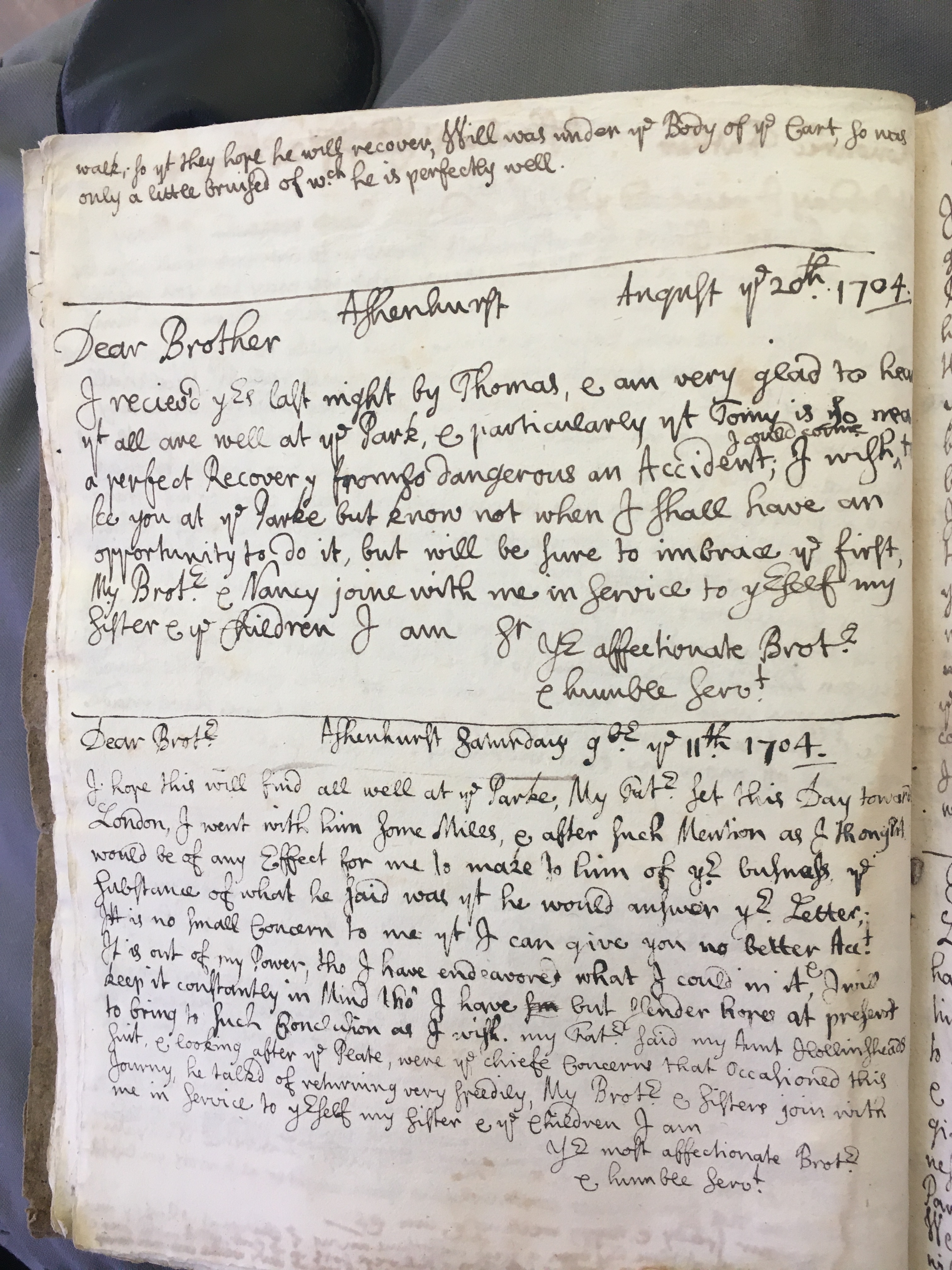 Image #2 of letter: Thomas Hollinshead to his father Francis Hollinshead, 29 July 1704