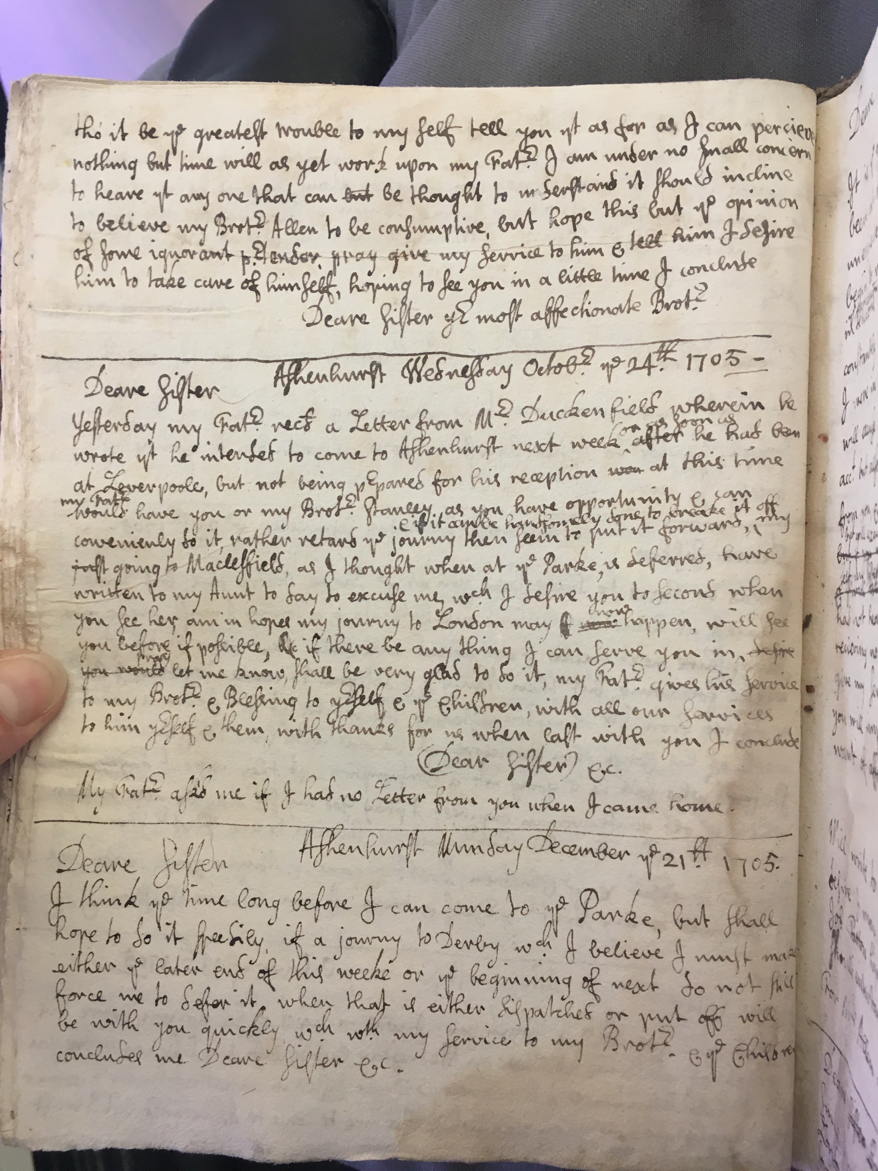 Image #2 of letter: Thomas Hollinshead to his Sister Hampton, 13 October 1705