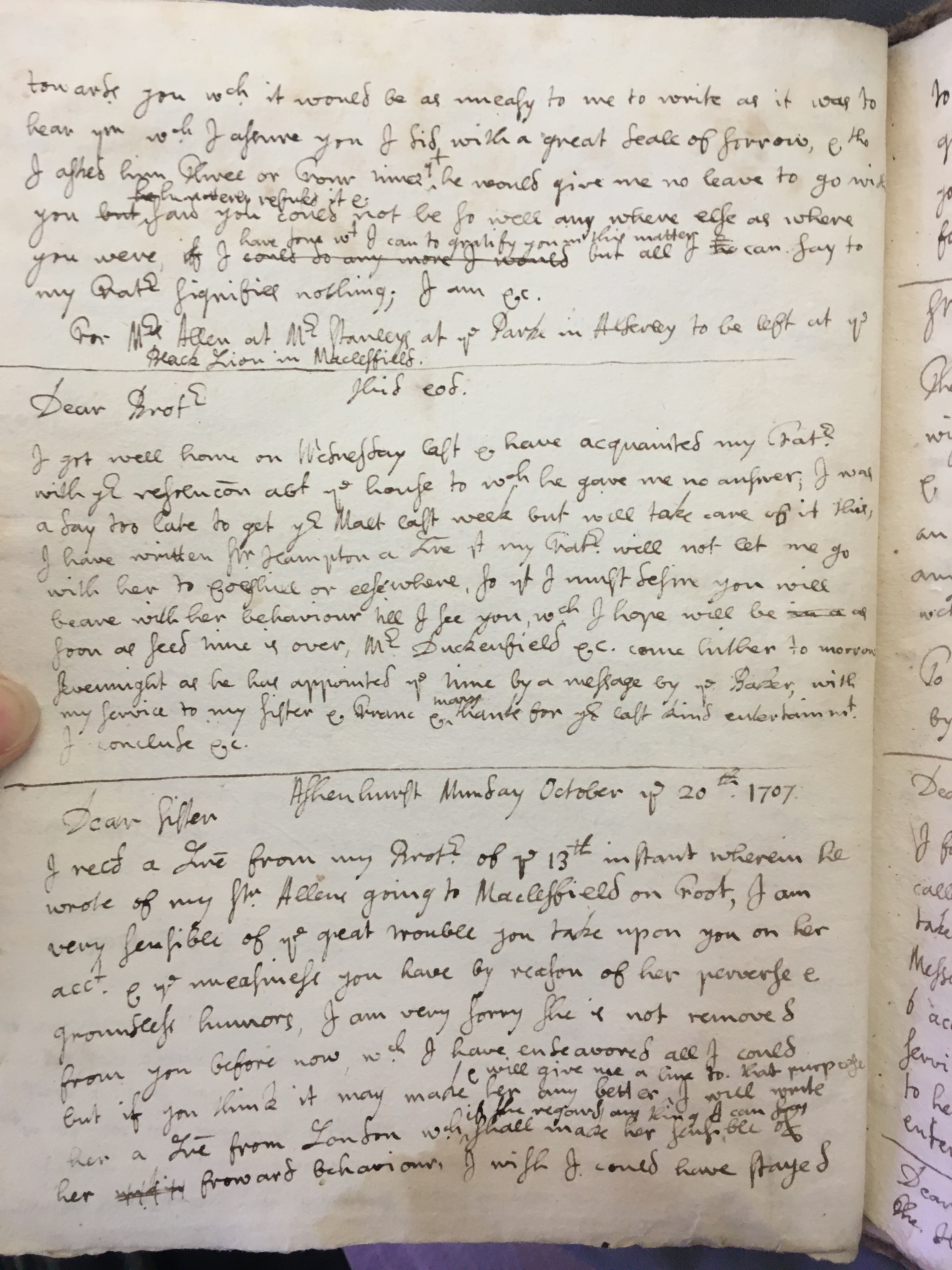 Image #2 of letter: Thomas Hollinshead to his Sister Hampton Allen, 21 September 1707