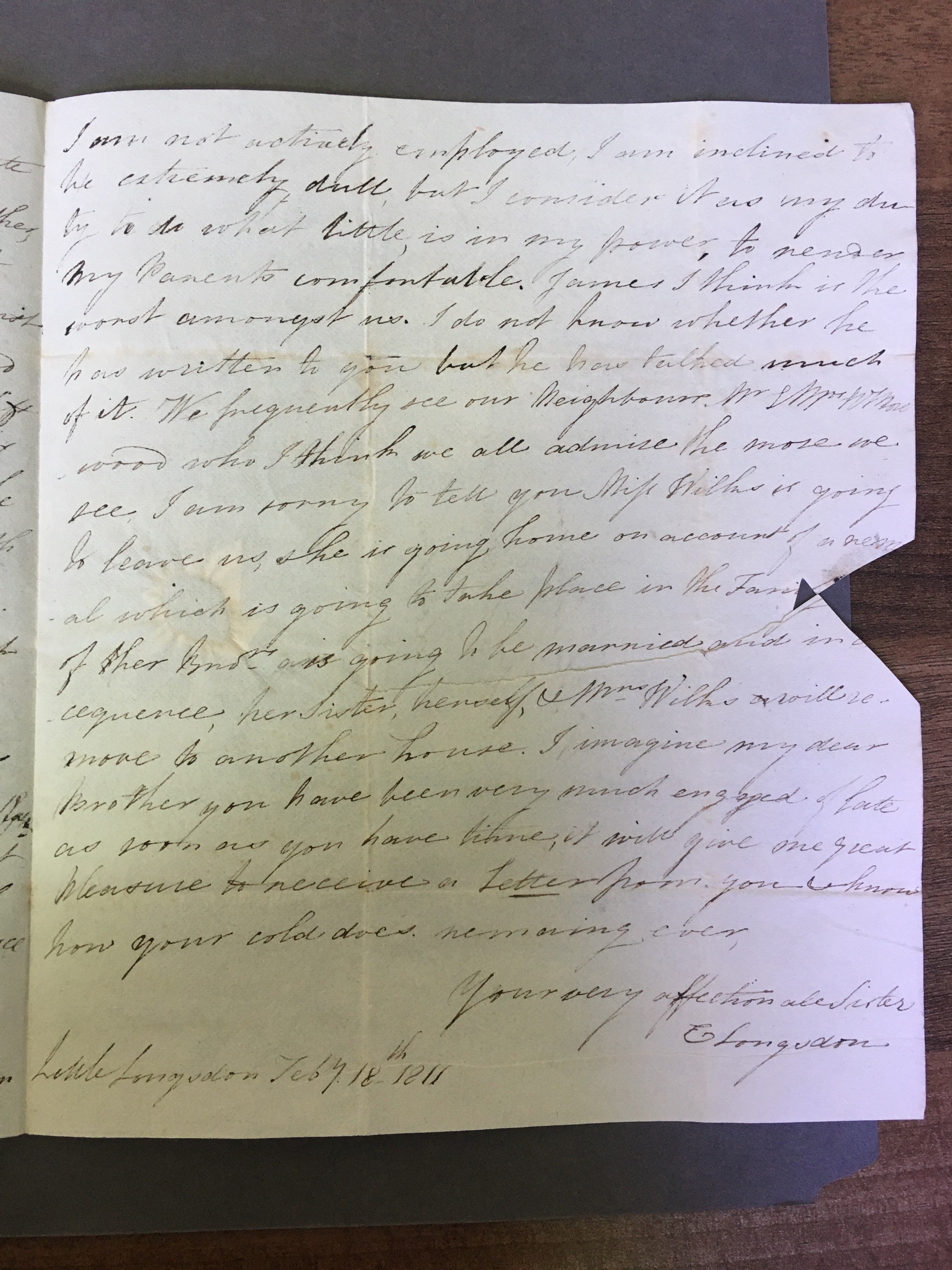 Image #3 of letter: Elizabeth Longsdon (jnr) to brother John Longsdon, 18 February 1811