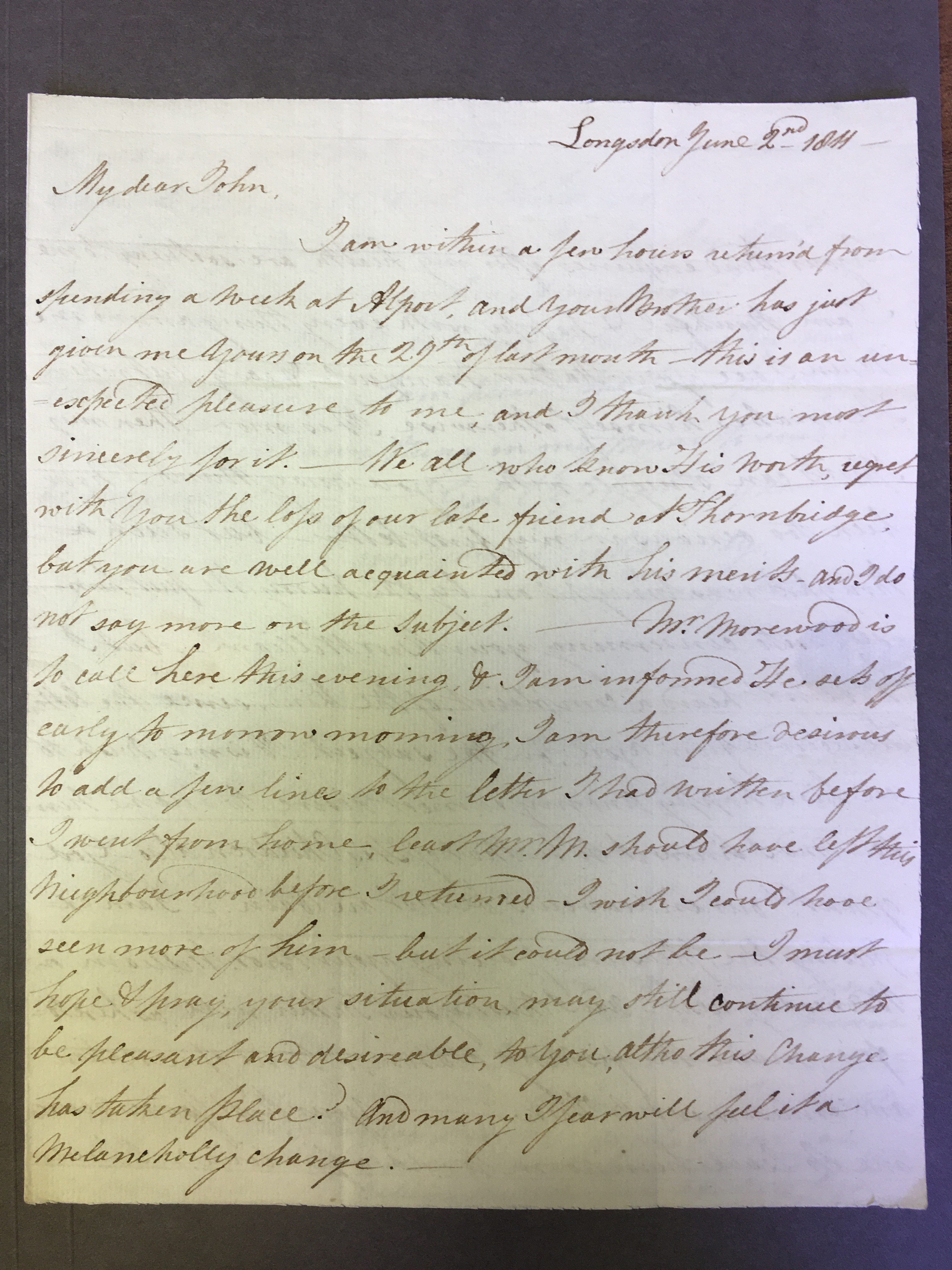 Image #1 of letter: Elizabeth Longsdon (snr) and James Longsdon (jnr) to John Longsdon, 2 June 1811