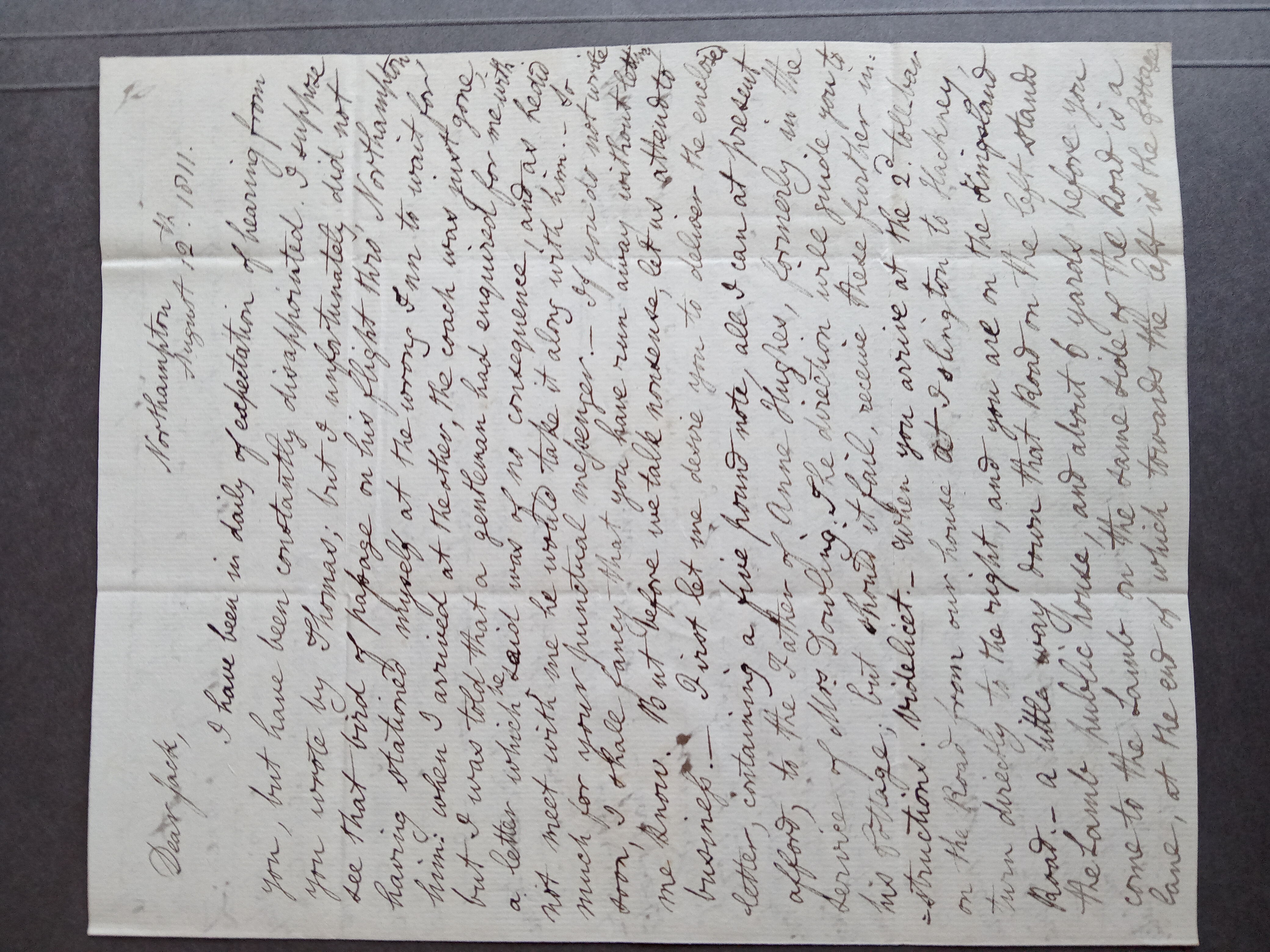 Image #1 of letter: J Barker to John Longsdon (jnr), 12 August 1811