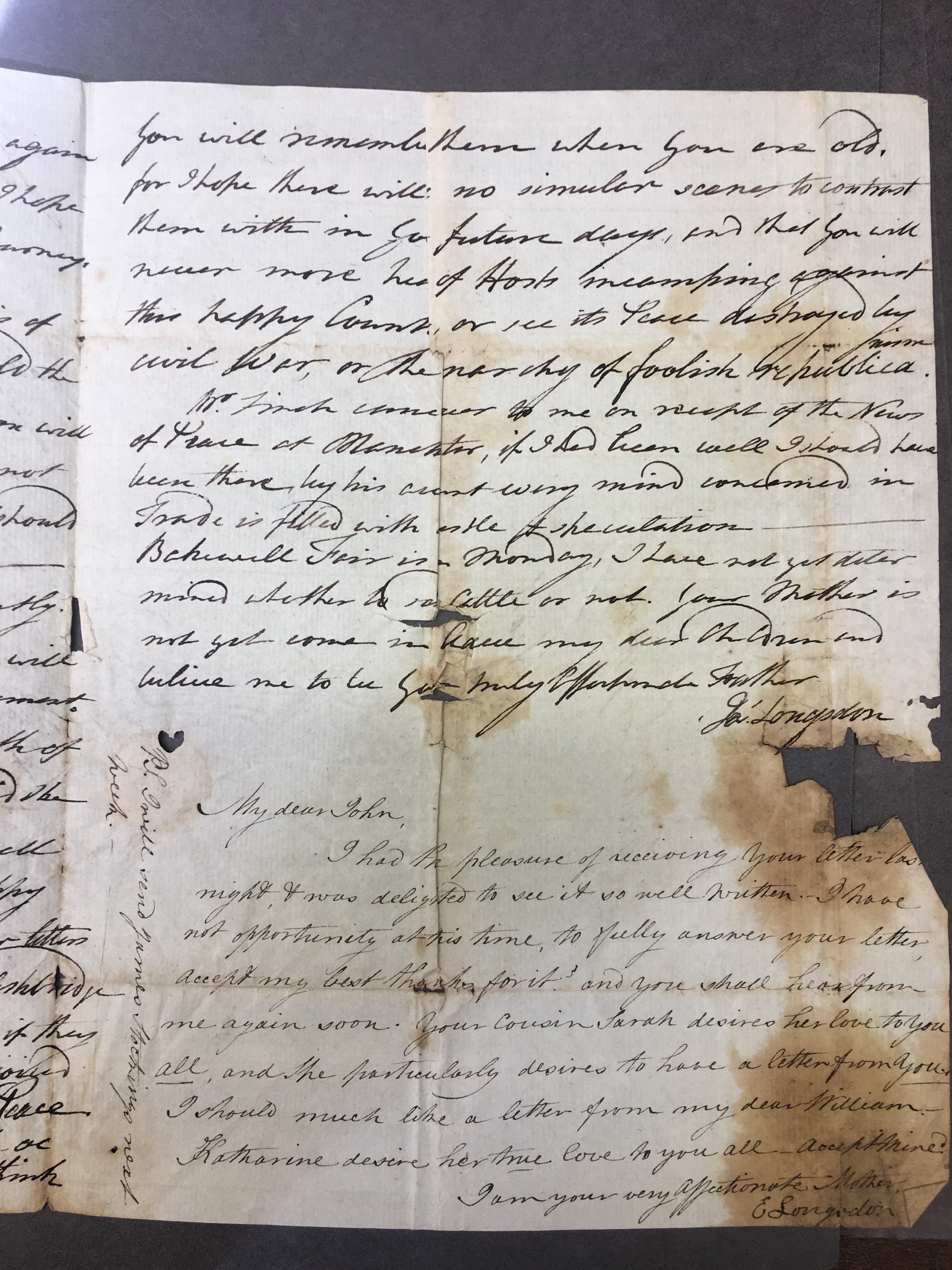 Image #3 of letter: James Longsdon (snr) to James (jnr), John and William Longdson, 9 October 1801