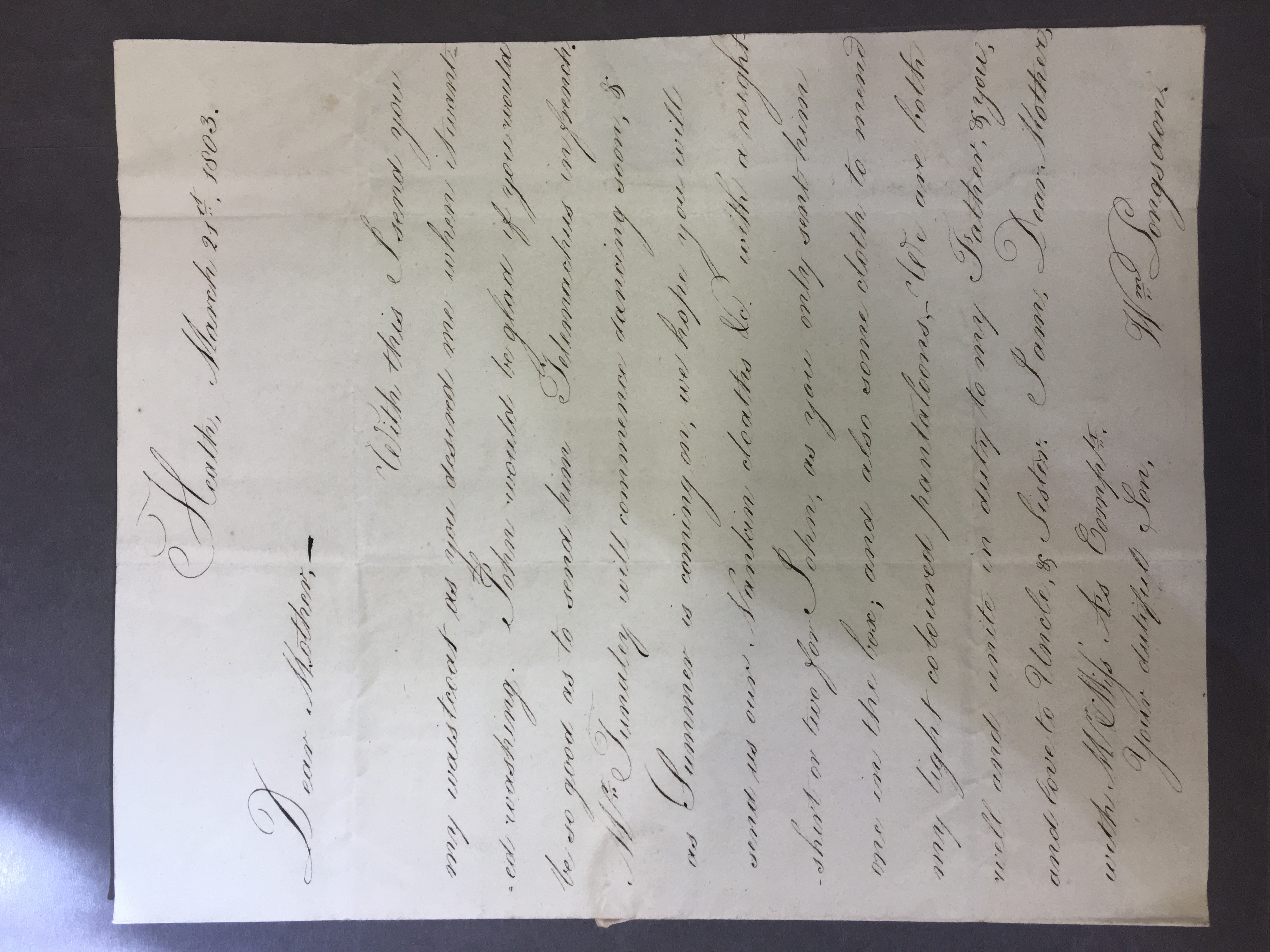 Image #1 of letter: William Longsdon to Elizabeth Longsdon (snr), 21 March 1803