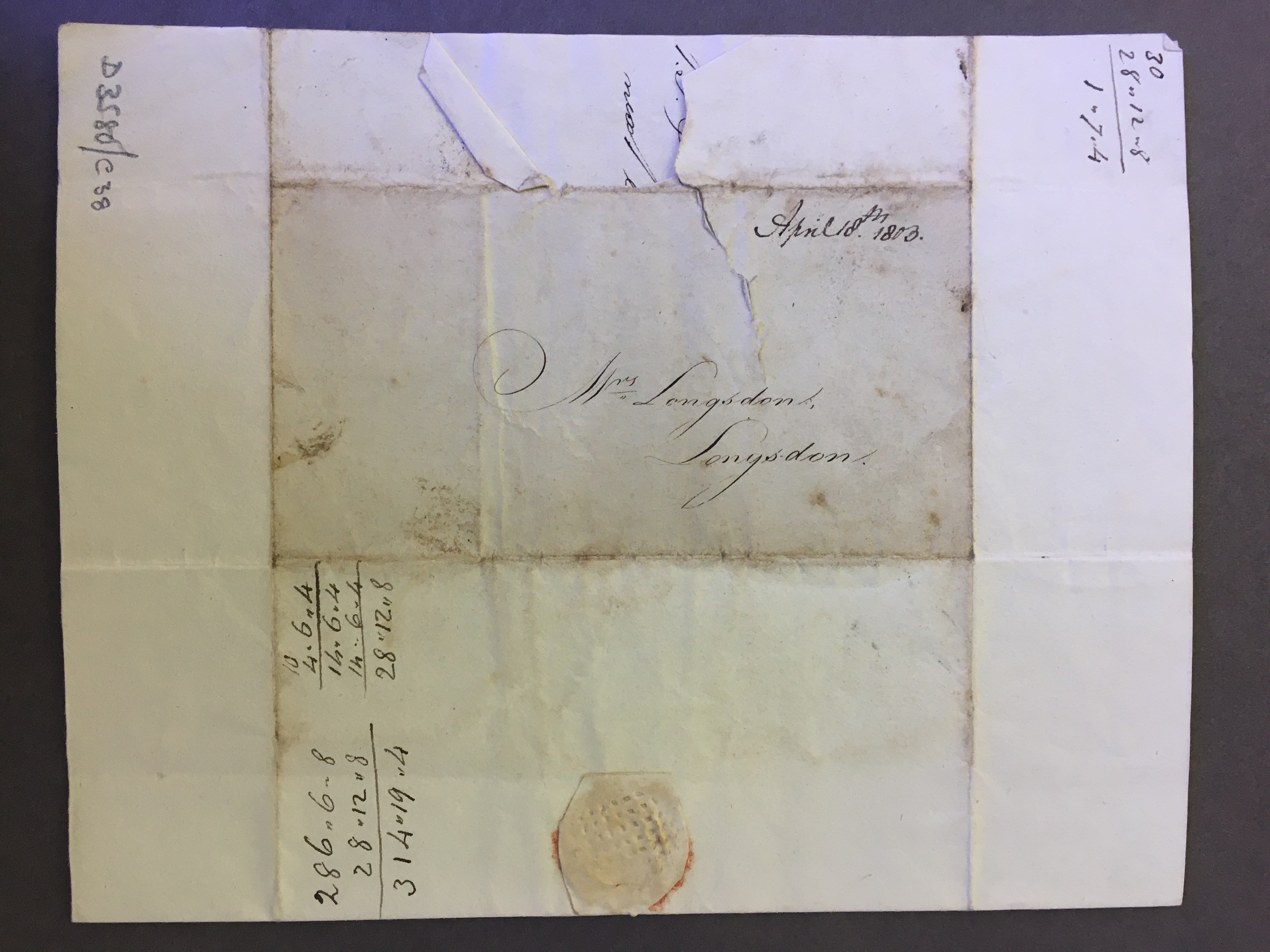 Image #3 of letter: John Longsdon to Elizabeth Longsdon (snr), 18 April 1803