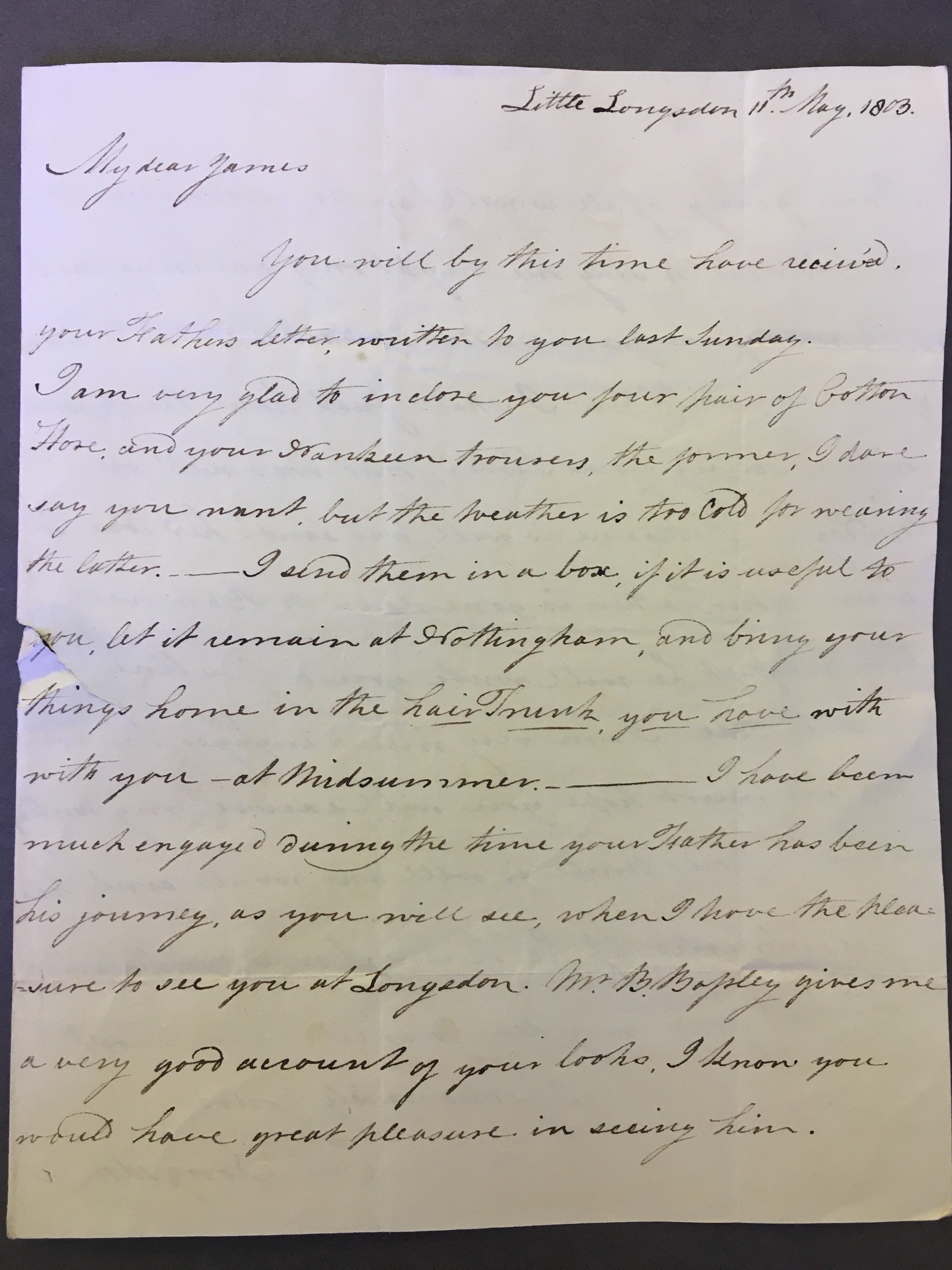 Image #1 of letter: Elizabeth Longsdon to James Longsdon (jnr), 11 May 1803