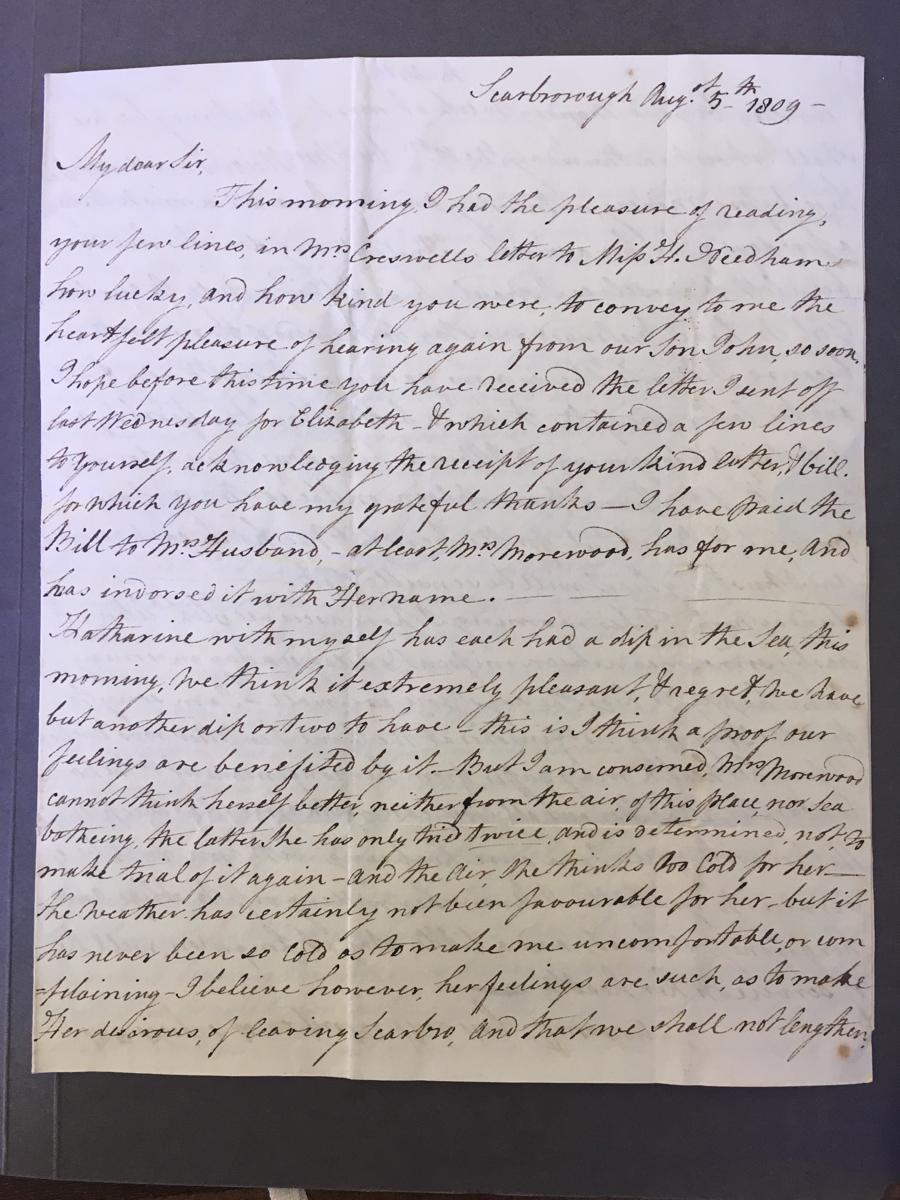 Image #1 of letter: Elizabeth Longsdon (snr) to James Longsdon (snr), 5 August 1809