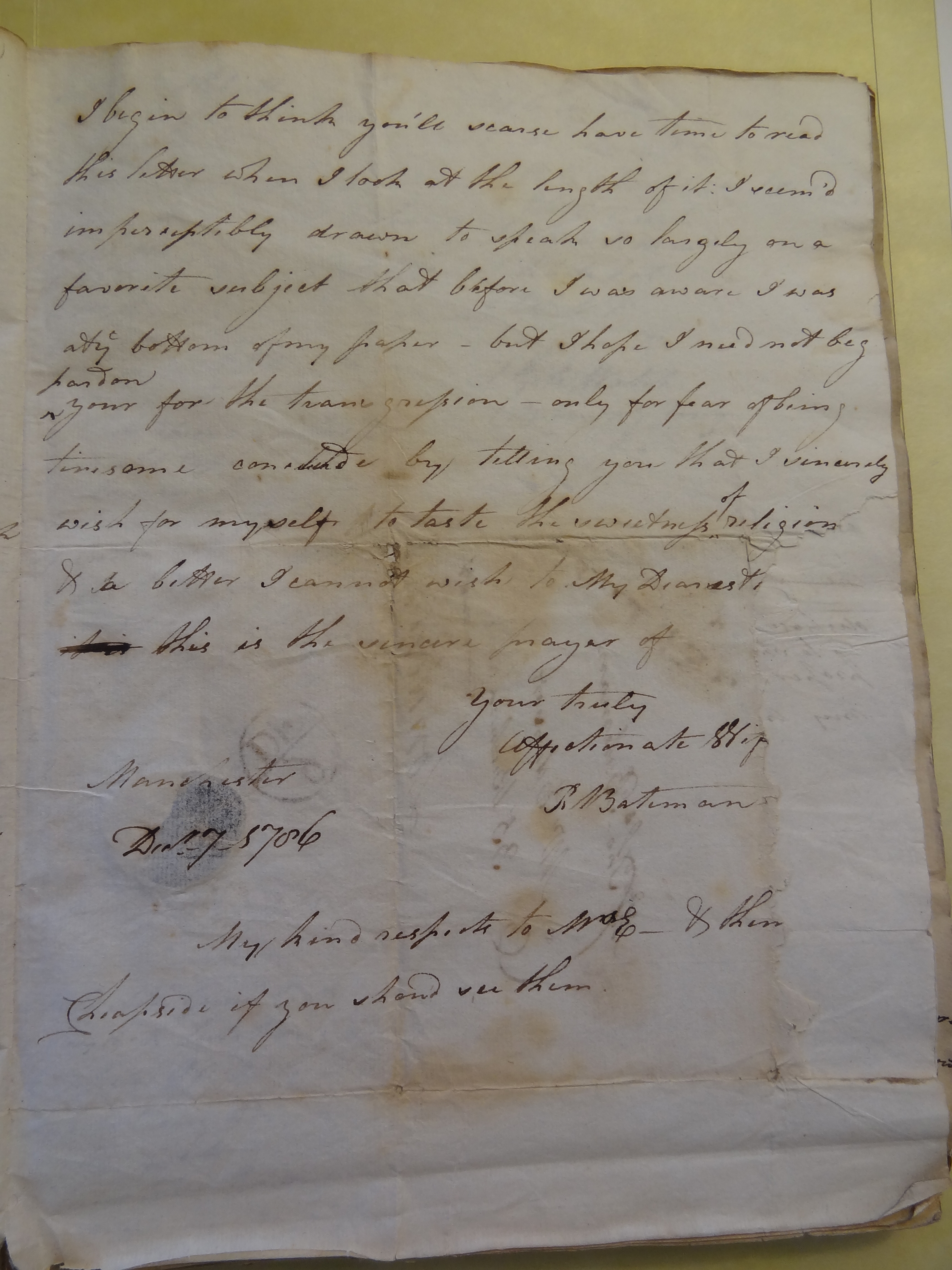 Image #3 of letter: Rebecca Bateman to Thomas Bateman, 7 December 1786