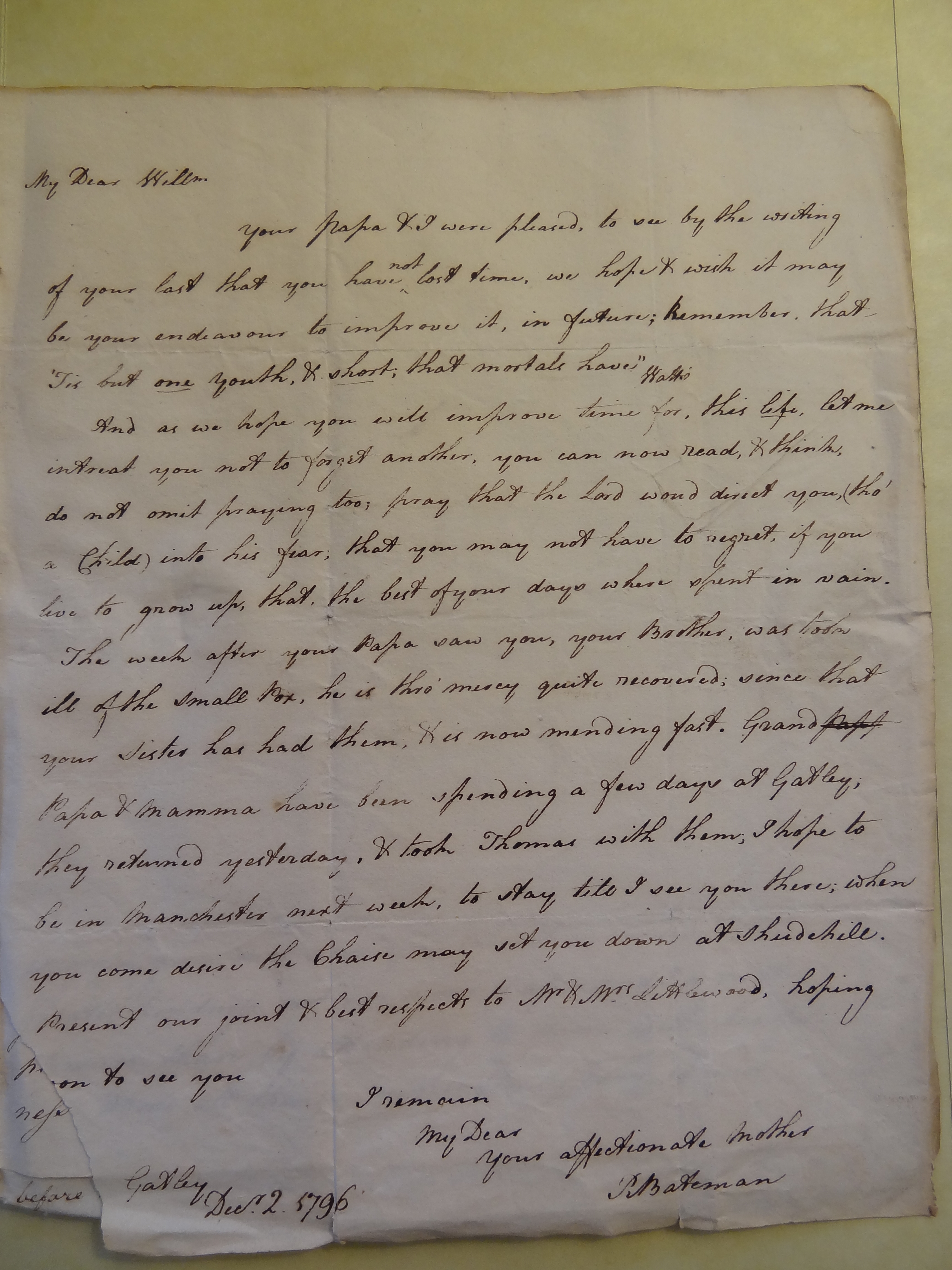 Image #1 of letter: Rebekah Bateman to William Bateman, 2 December 1796