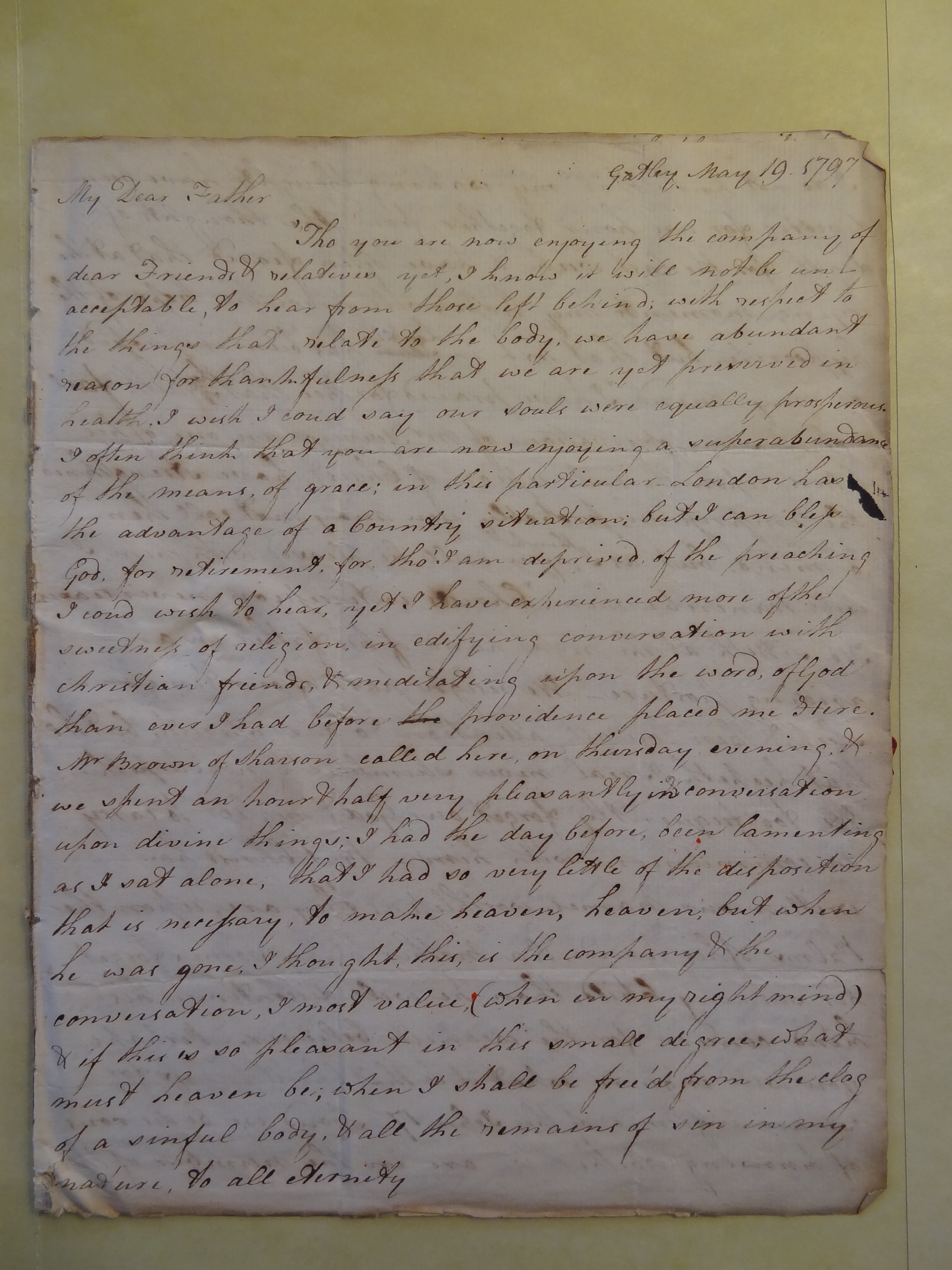 Image #1 of letter: Rebekah Bateman to Arthur Clegg, 19 May 1797