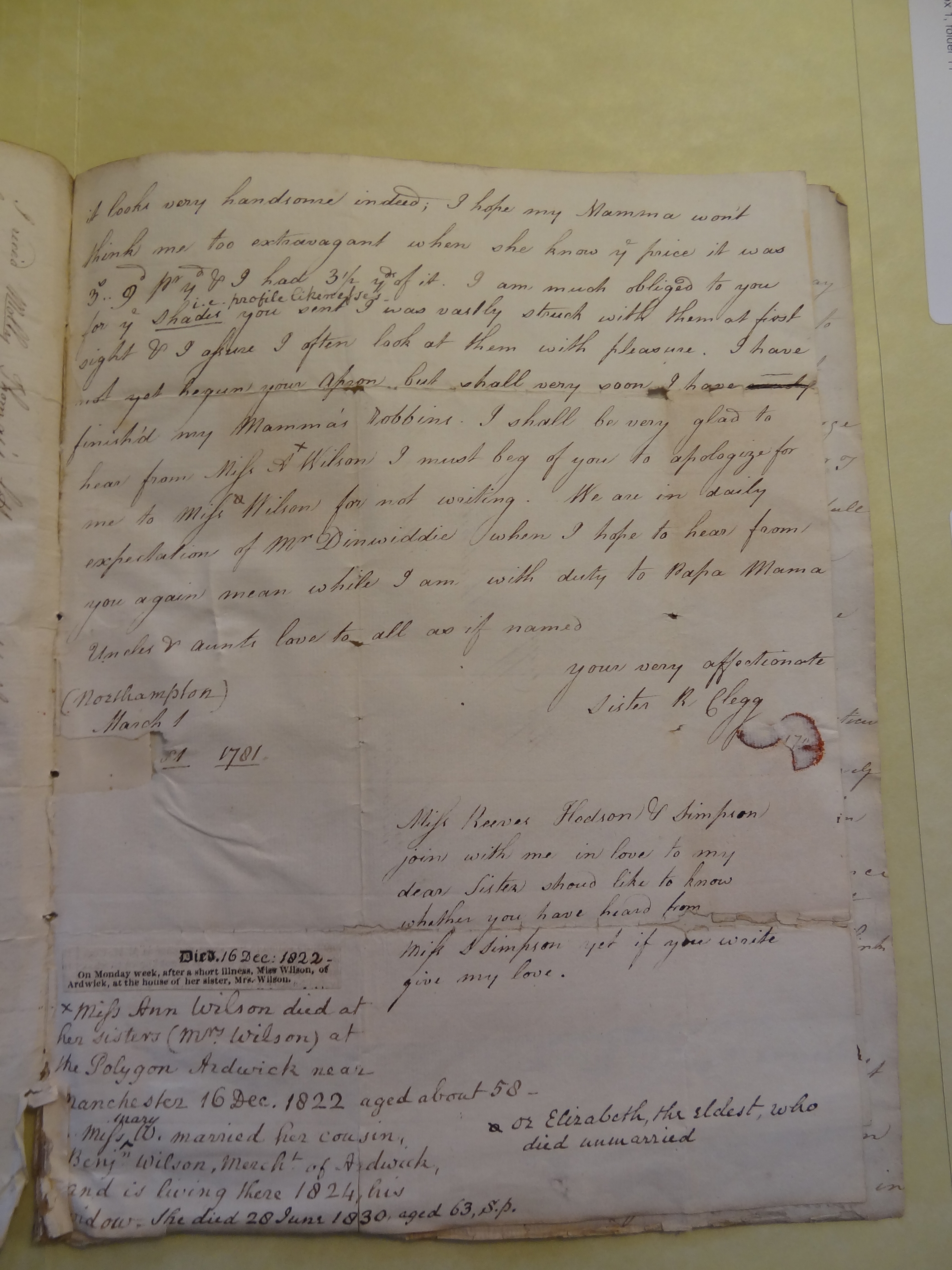 Image #3 of letter: Rebekah Bateman to Elizabeth Wilson, 1 March 1781