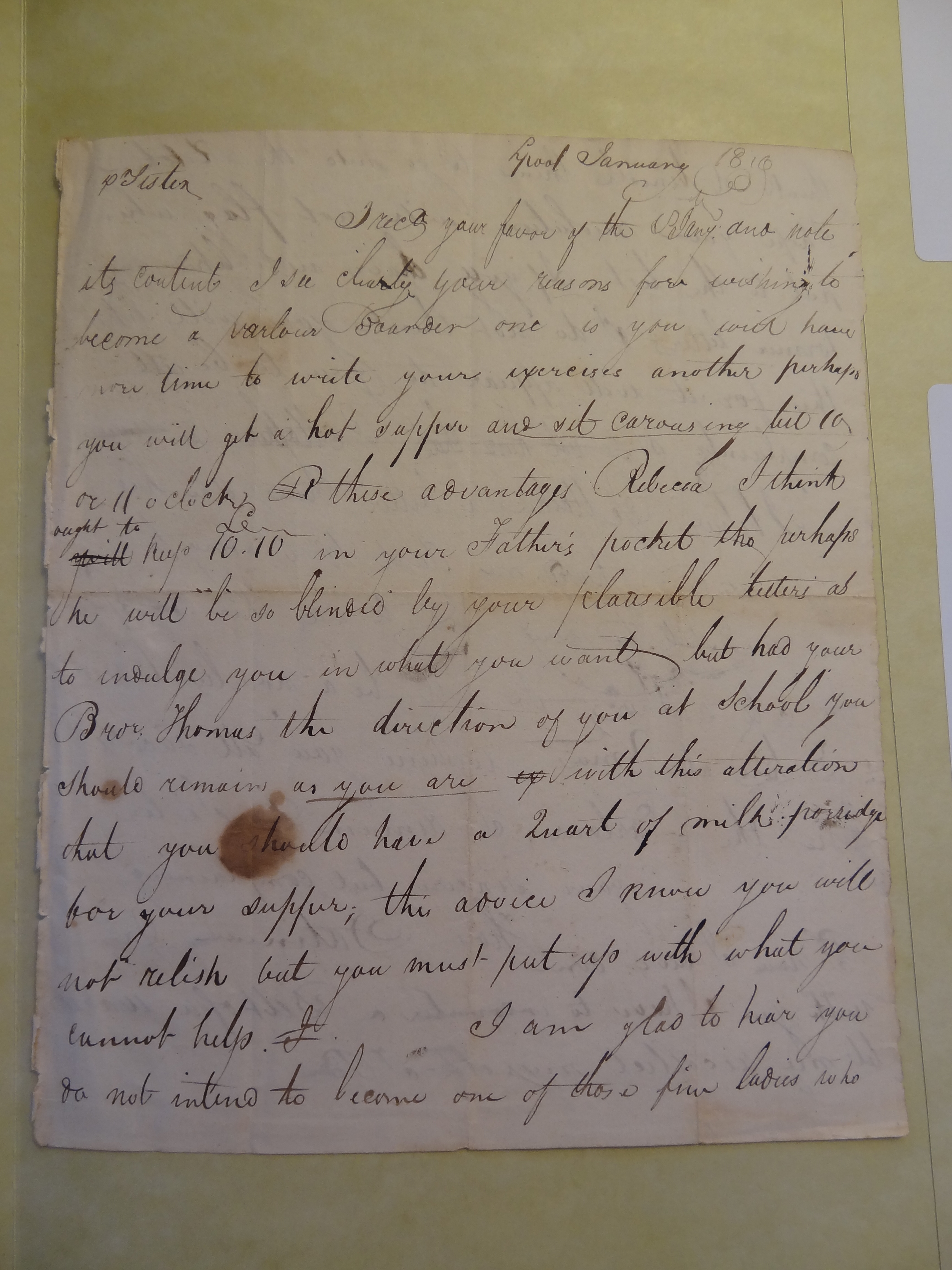 Image #1 of letter: Thomas Bateman (junior) to Rebekah Hope, January 1810